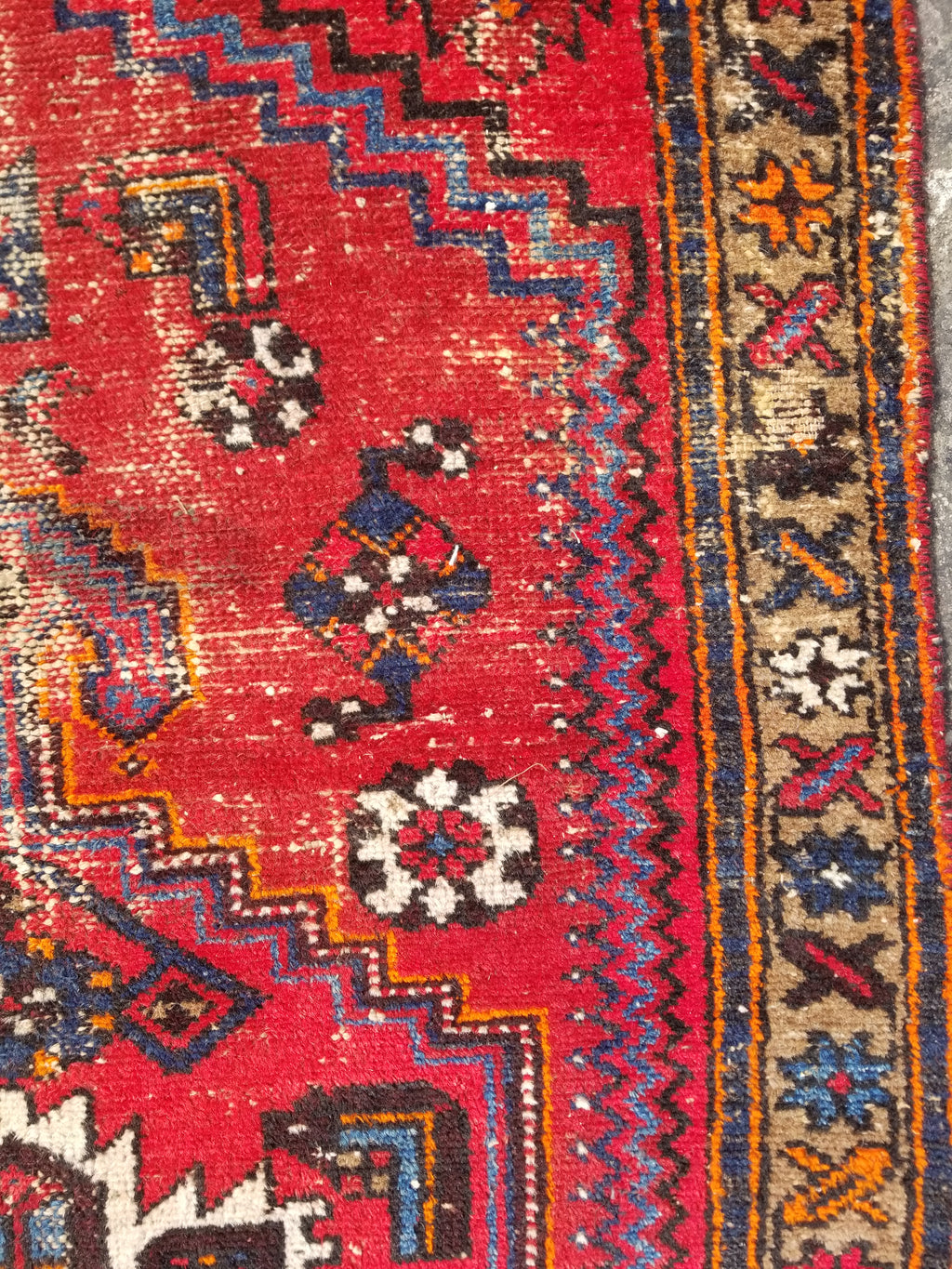 Distressed Vintage Traditional Handmade Heriz Pattern Wool Runner Rug 213x100cm