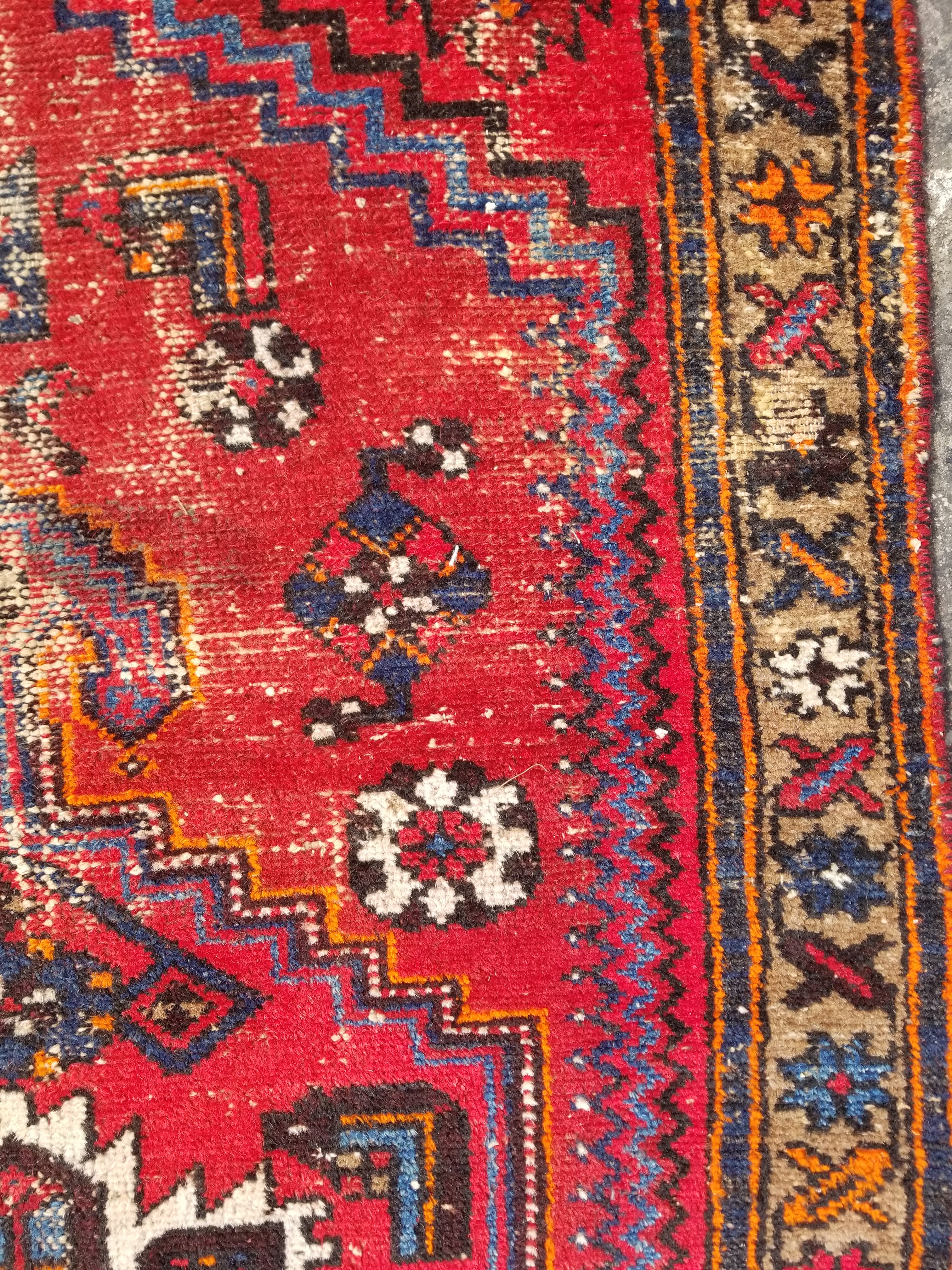 Distressed Vintage Traditional Handmade Heriz Pattern Wool Runner Rug 213x100cm