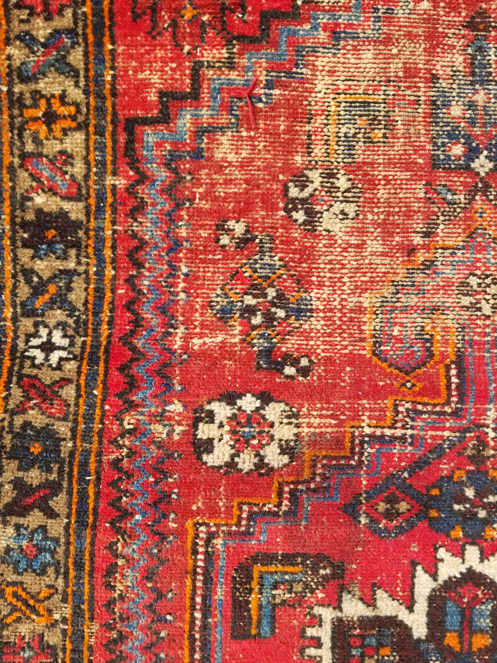 Distressed Vintage Traditional Handmade Heriz Pattern Wool Runner Rug 213x100cm