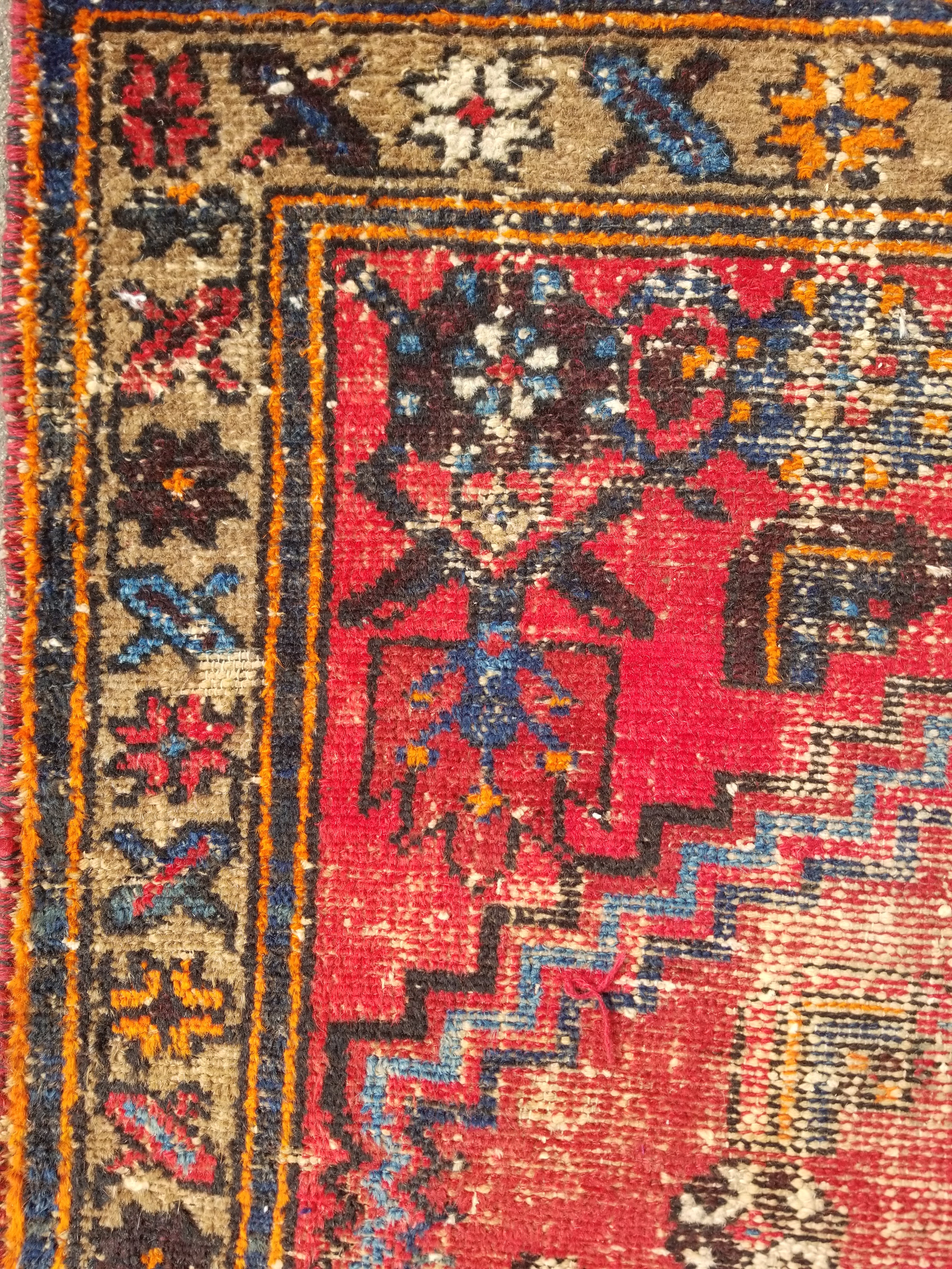 Distressed Vintage Traditional Handmade Heriz Pattern Wool Runner Rug 213x100cm