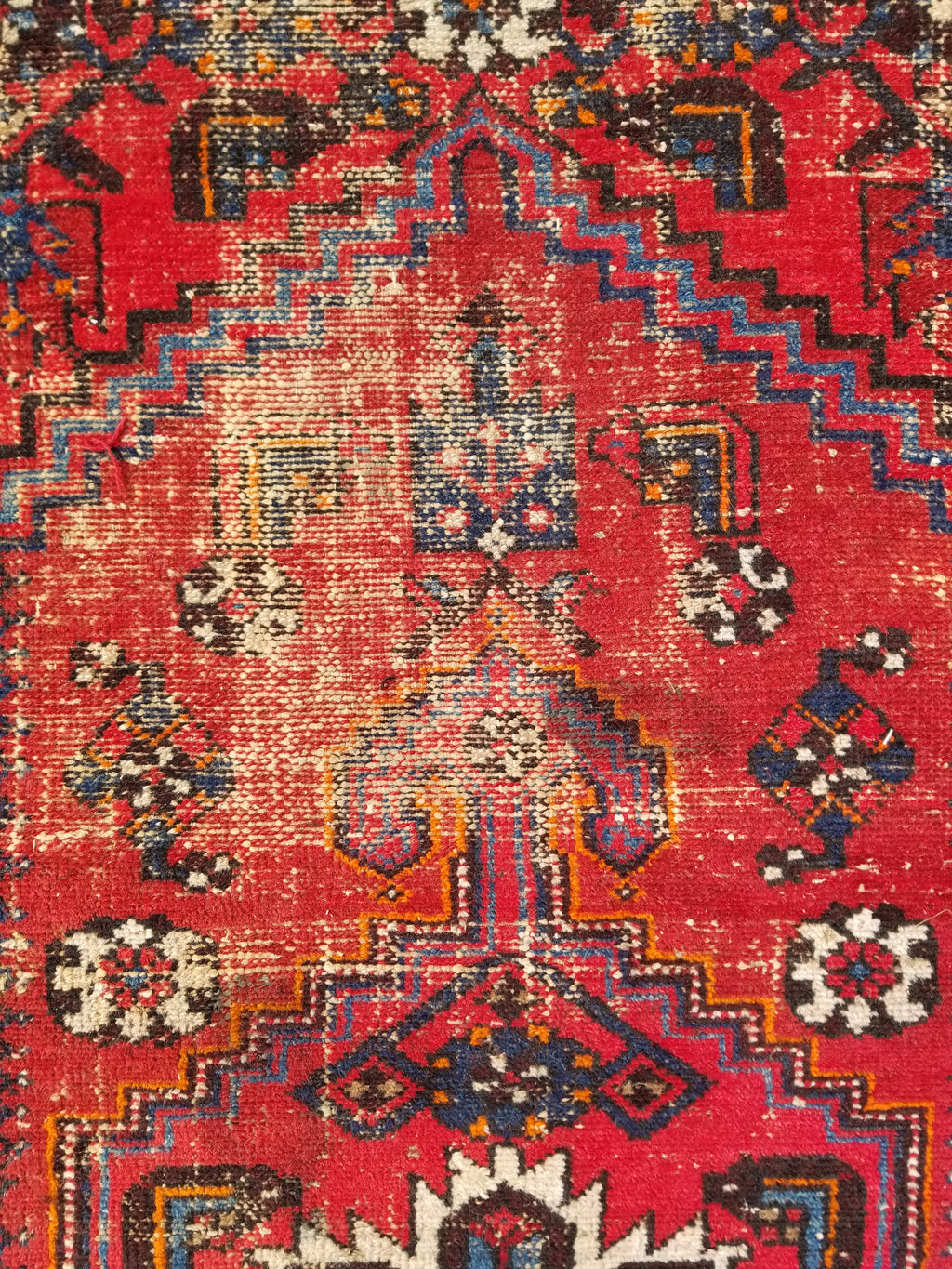 Distressed Vintage Traditional Handmade Heriz Pattern Wool Runner Rug 213x100cm