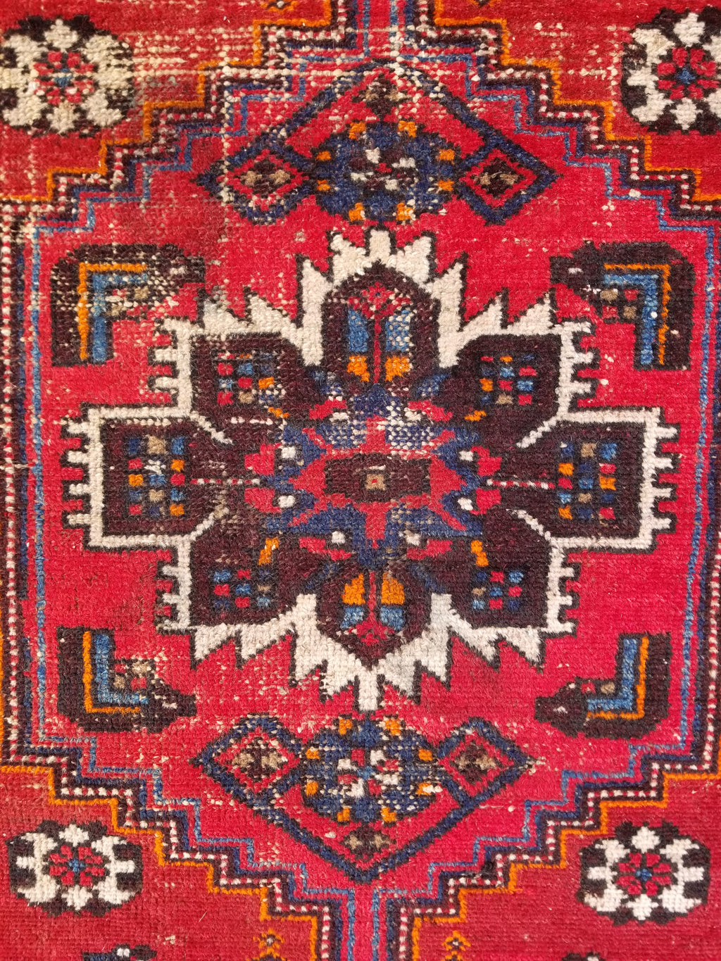Distressed Vintage Traditional Handmade Heriz Pattern Wool Runner Rug 213x100cm