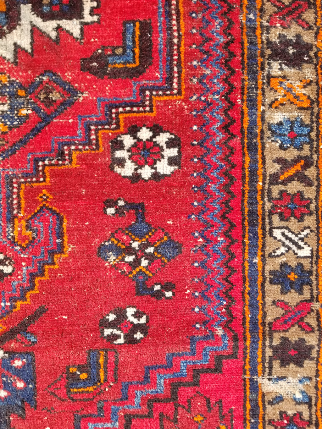 Distressed Vintage Traditional Handmade Heriz Pattern Wool Runner Rug 213x100cm