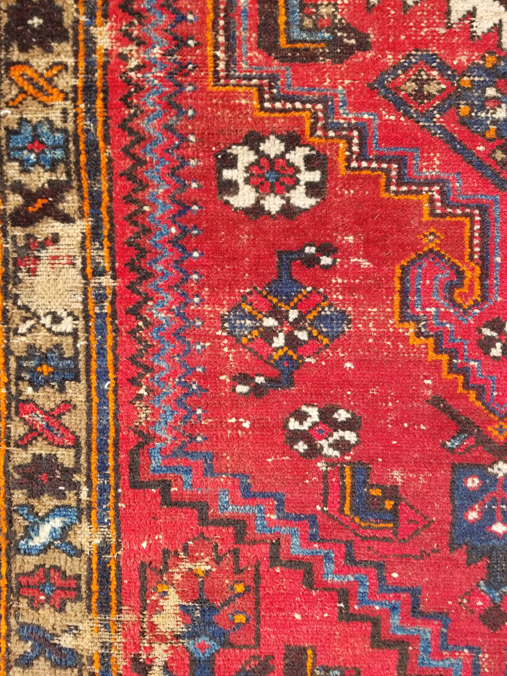 Distressed Vintage Traditional Handmade Heriz Pattern Wool Runner Rug 213x100cm