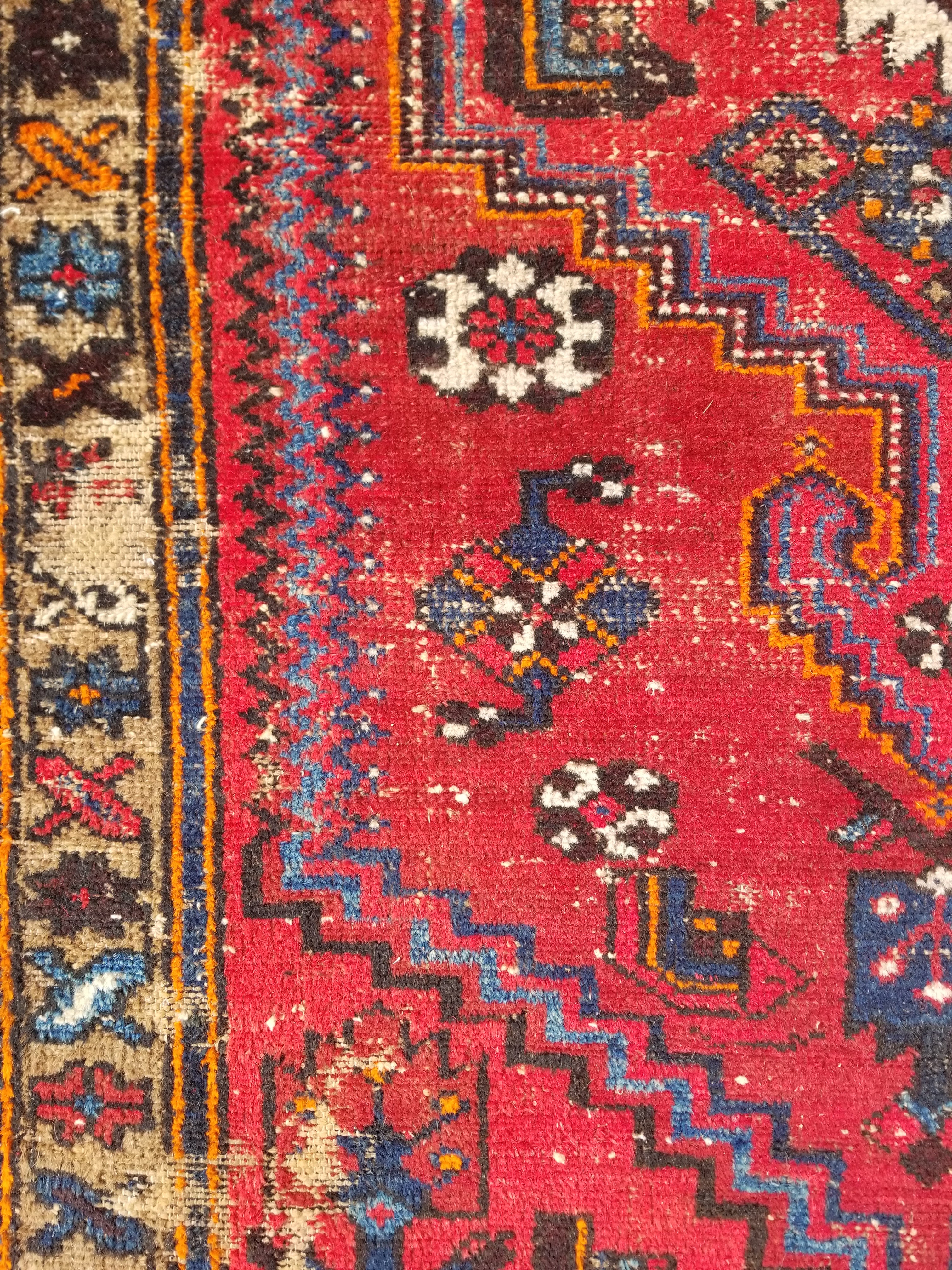 Distressed Vintage Traditional Handmade Heriz Pattern Wool Runner Rug 213x100cm
