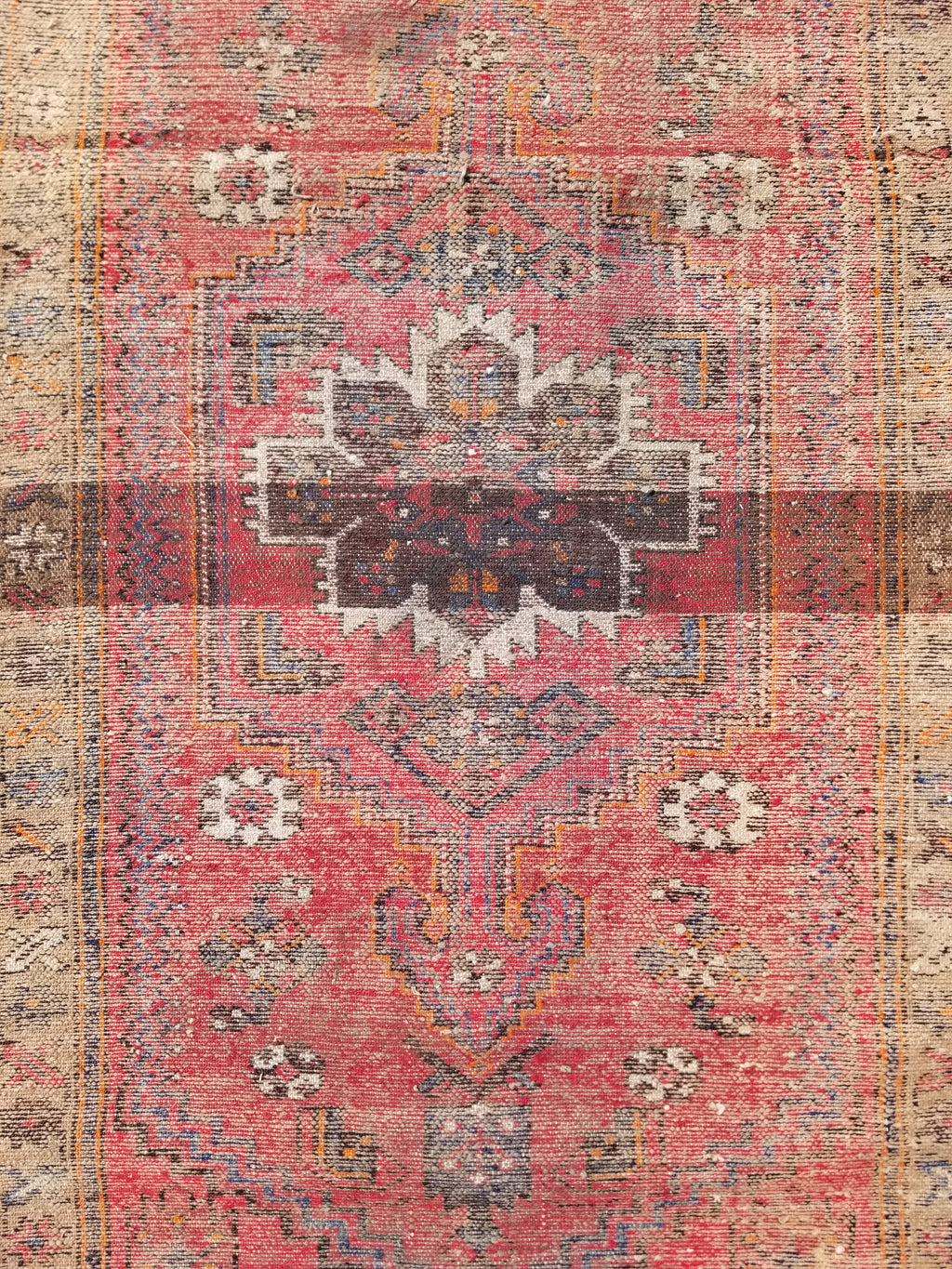 Distressed Vintage Traditional Handmade Heriz Pattern Wool Runner Rug 213x100cm
