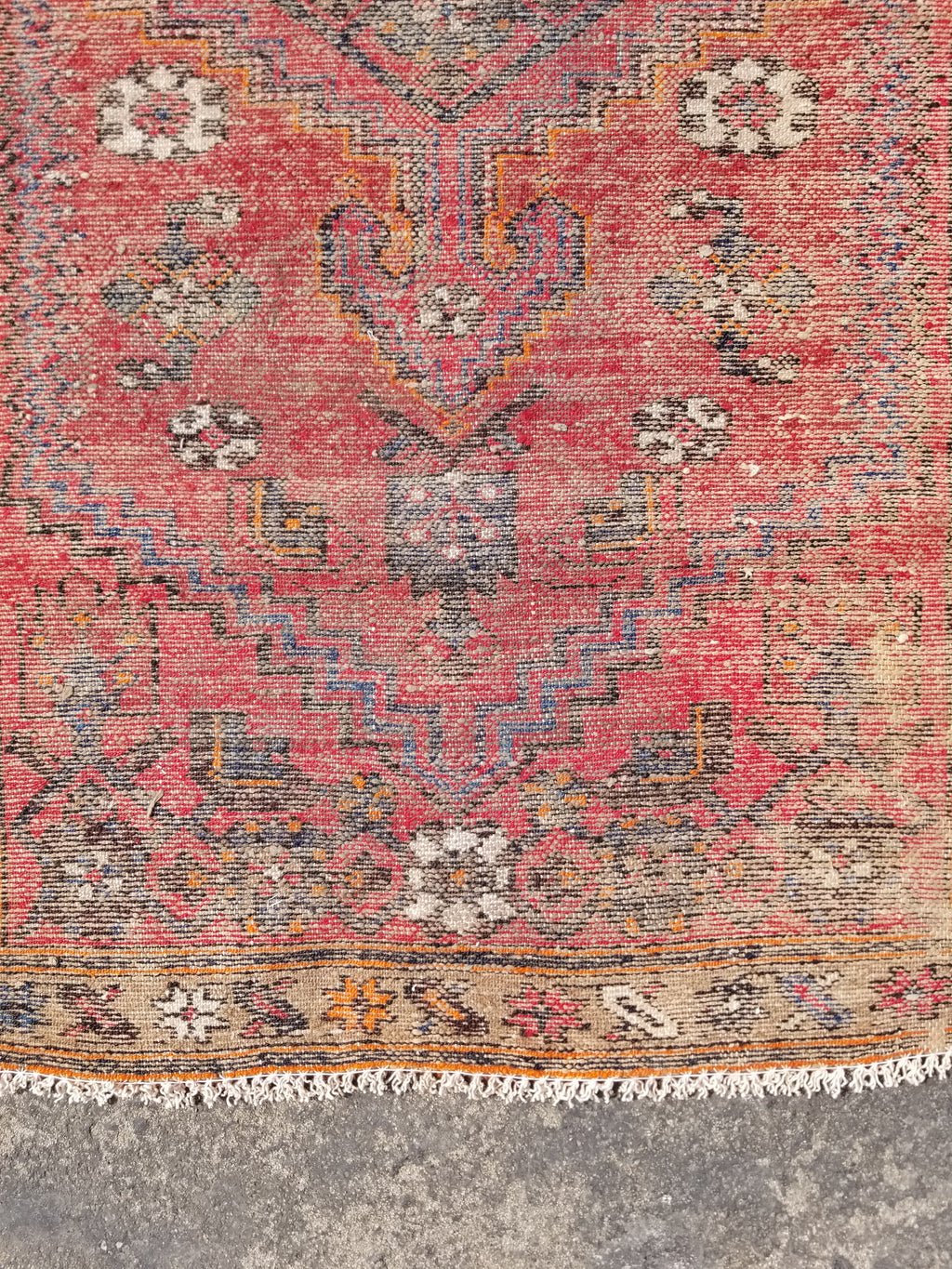 Distressed Vintage Traditional Handmade Heriz Pattern Wool Runner Rug 213x100cm