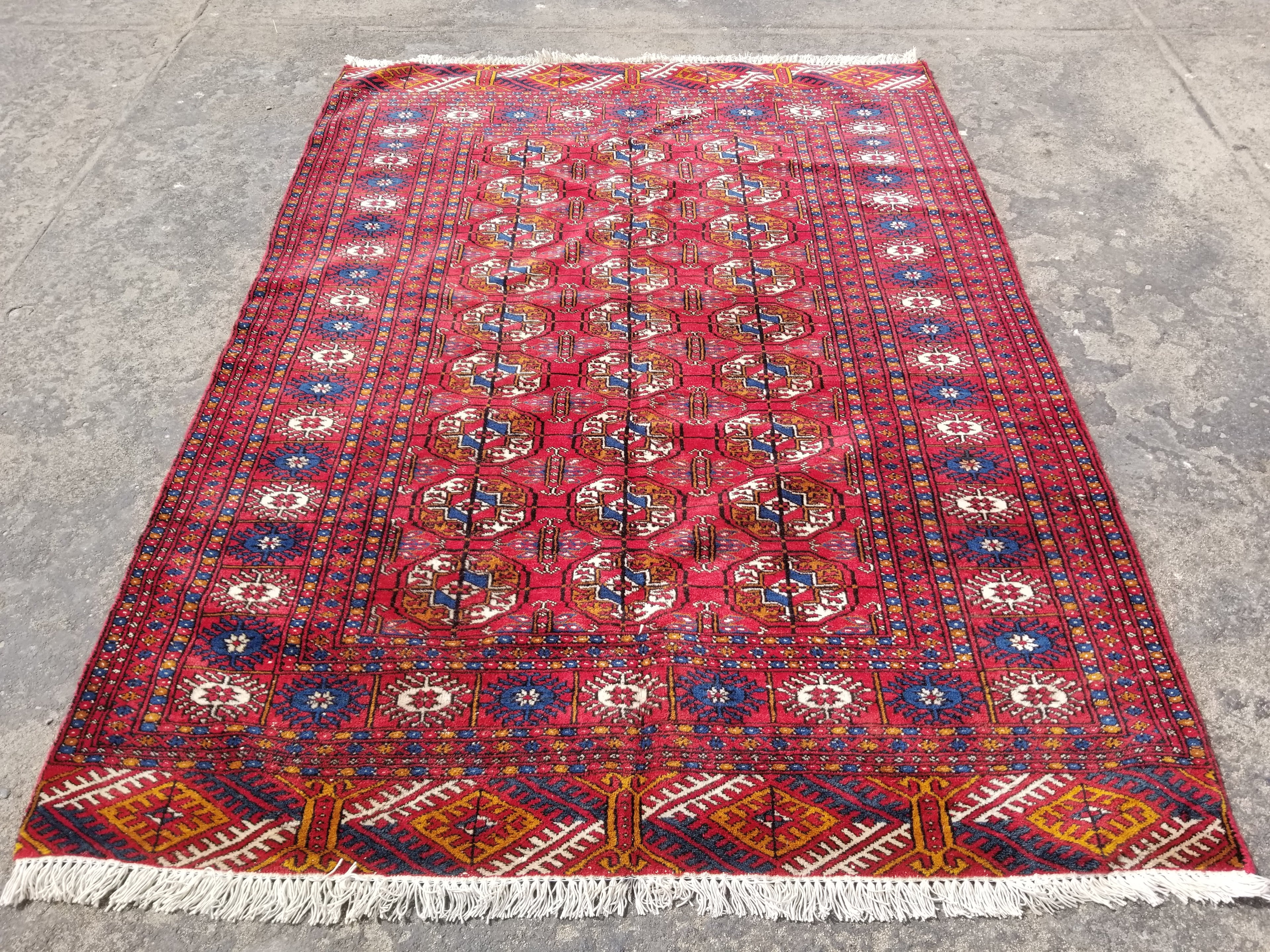 Vintage Traditional Handmade Turkoman Tekke Wool Multicolor Rug 167x121cm