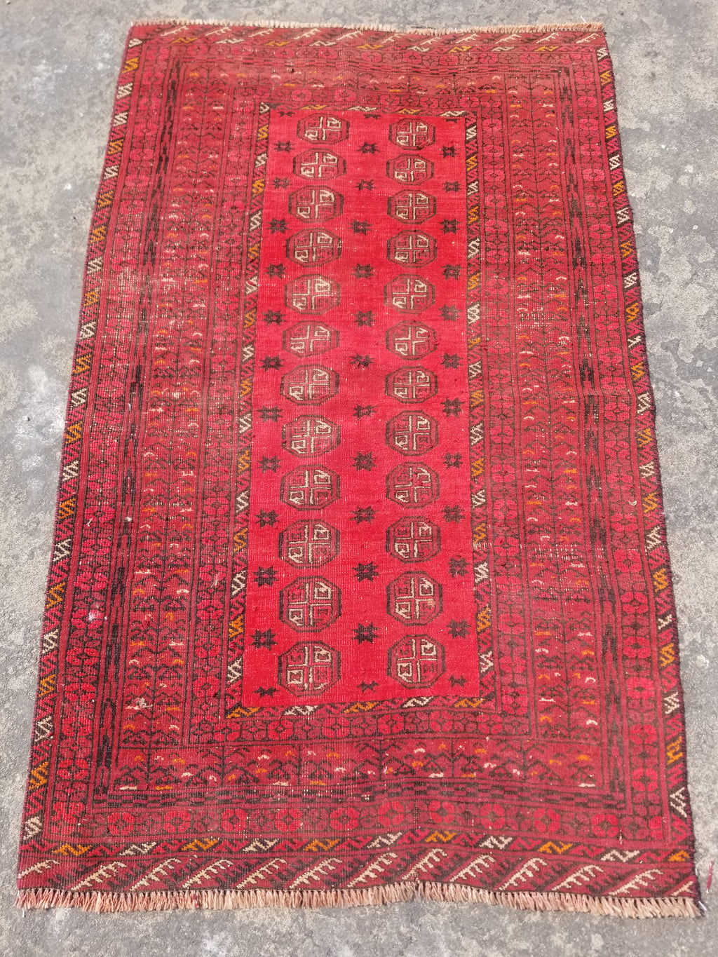 Vintage Traditional Handmade Afghan Turkman Bokhara Design Wool Rug 179x106cm