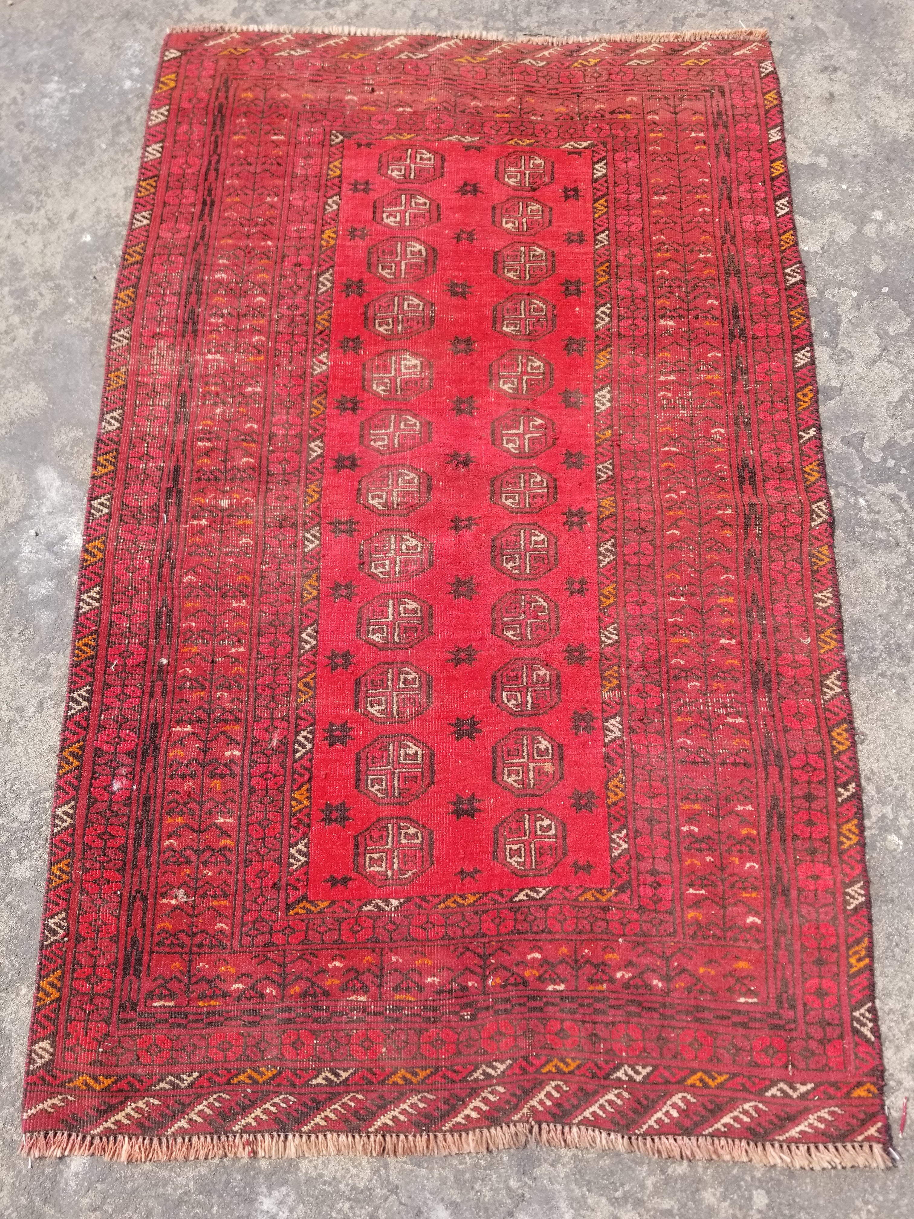 Vintage Traditional Handmade Afghan Turkman Bokhara Design Wool Rug 179x106cm