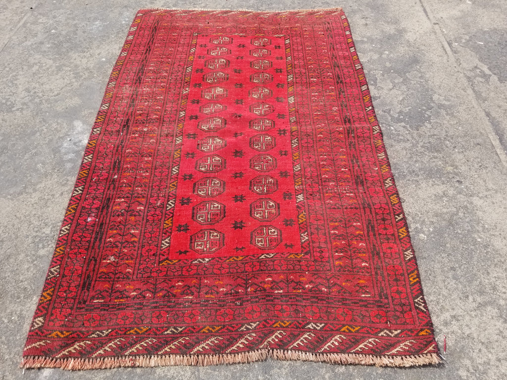 Vintage Traditional Handmade Afghan Turkman Bokhara Design Wool Rug 179x106cm