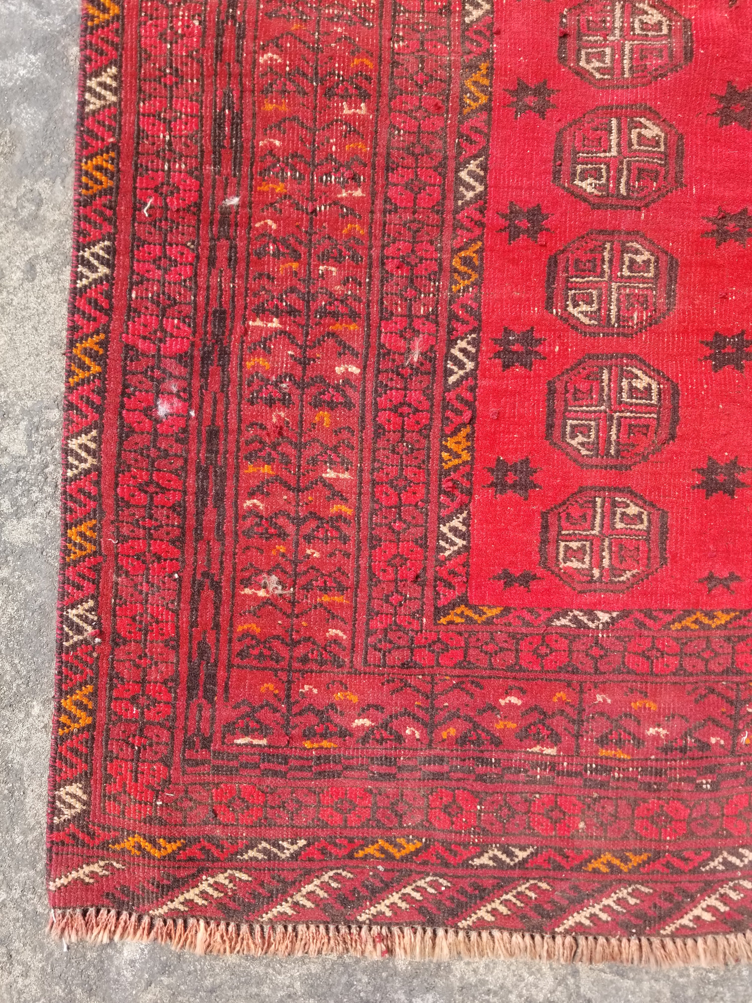 Vintage Traditional Handmade Afghan Turkman Bokhara Design Wool Rug 179x106cm