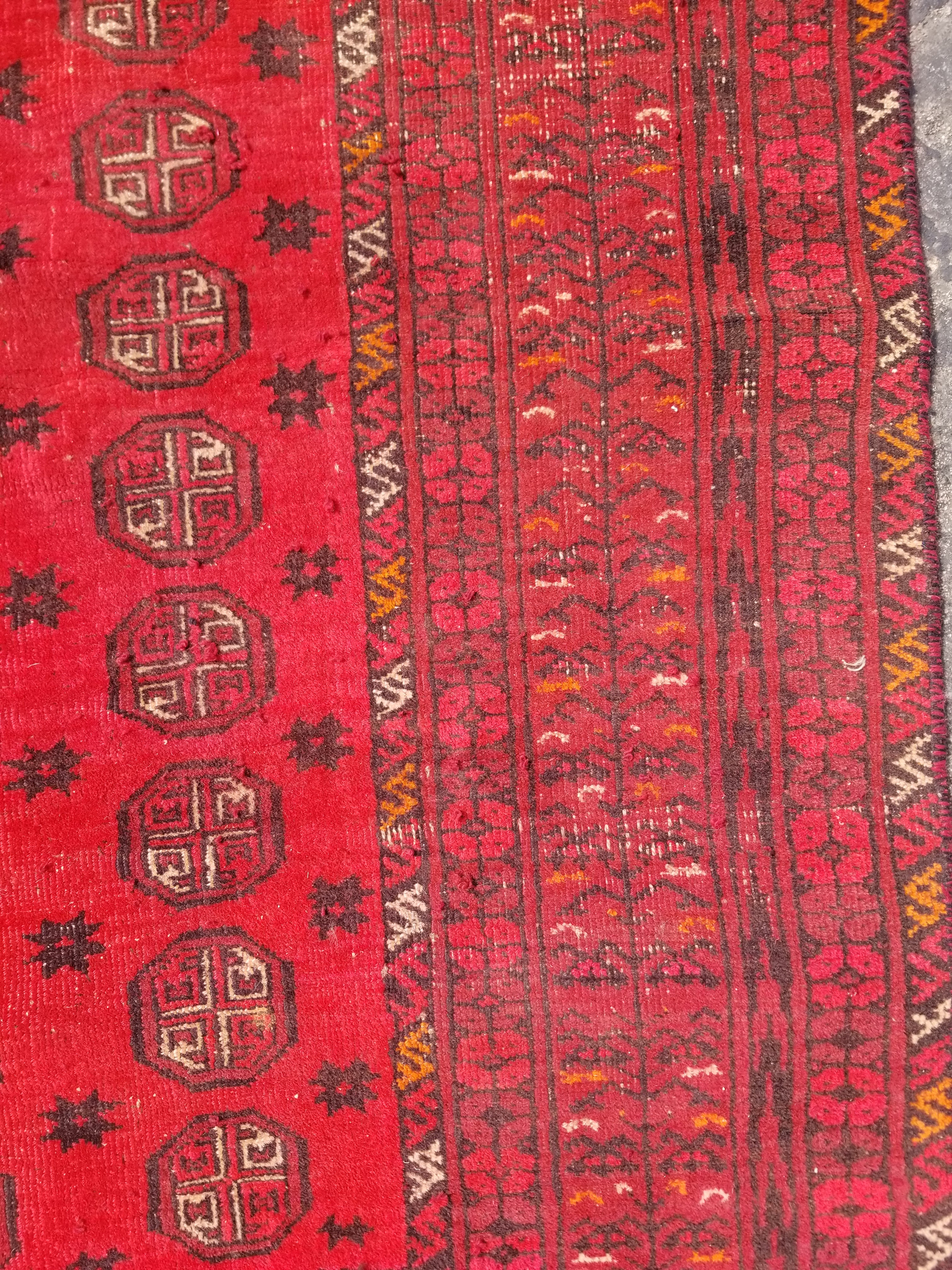 Vintage Traditional Handmade Afghan Turkman Bokhara Design Wool Rug 179x106cm
