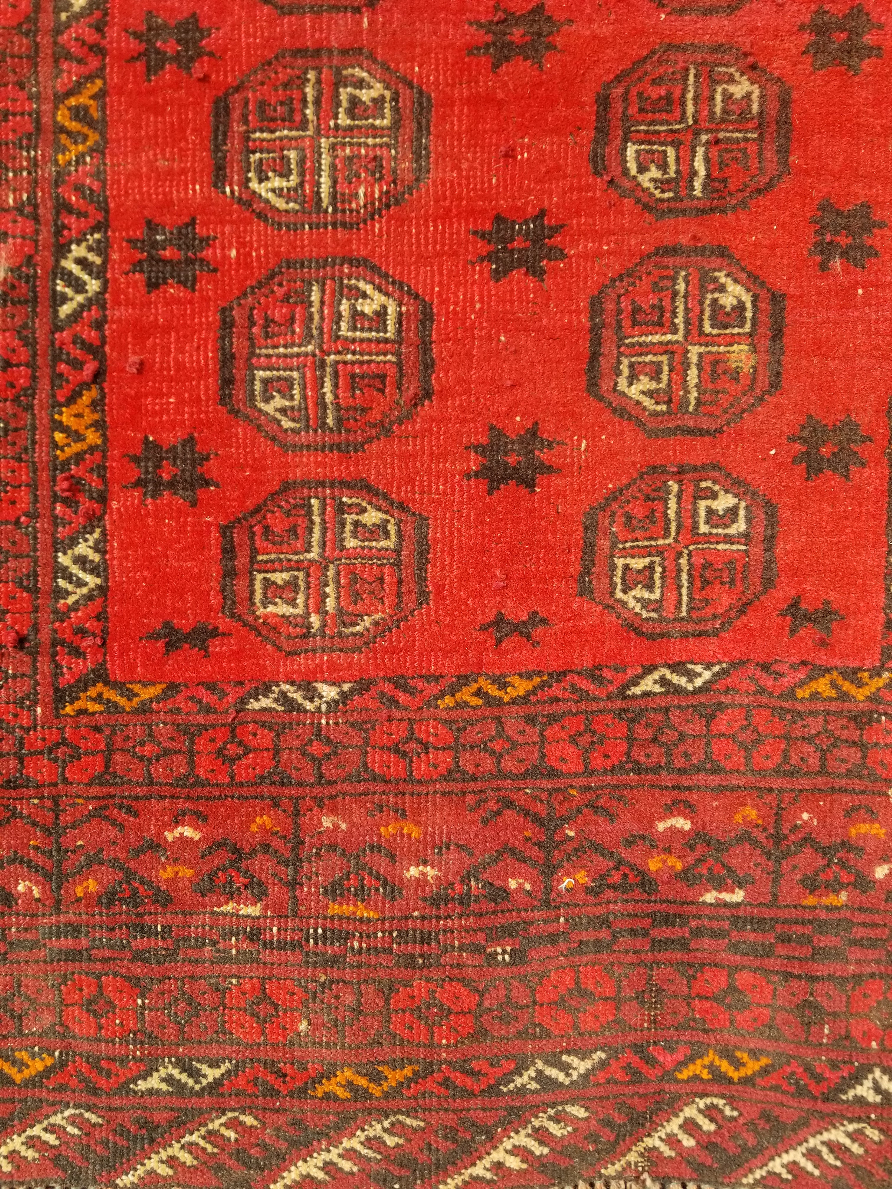 Vintage Traditional Handmade Afghan Turkman Bokhara Design Wool Rug 179x106cm