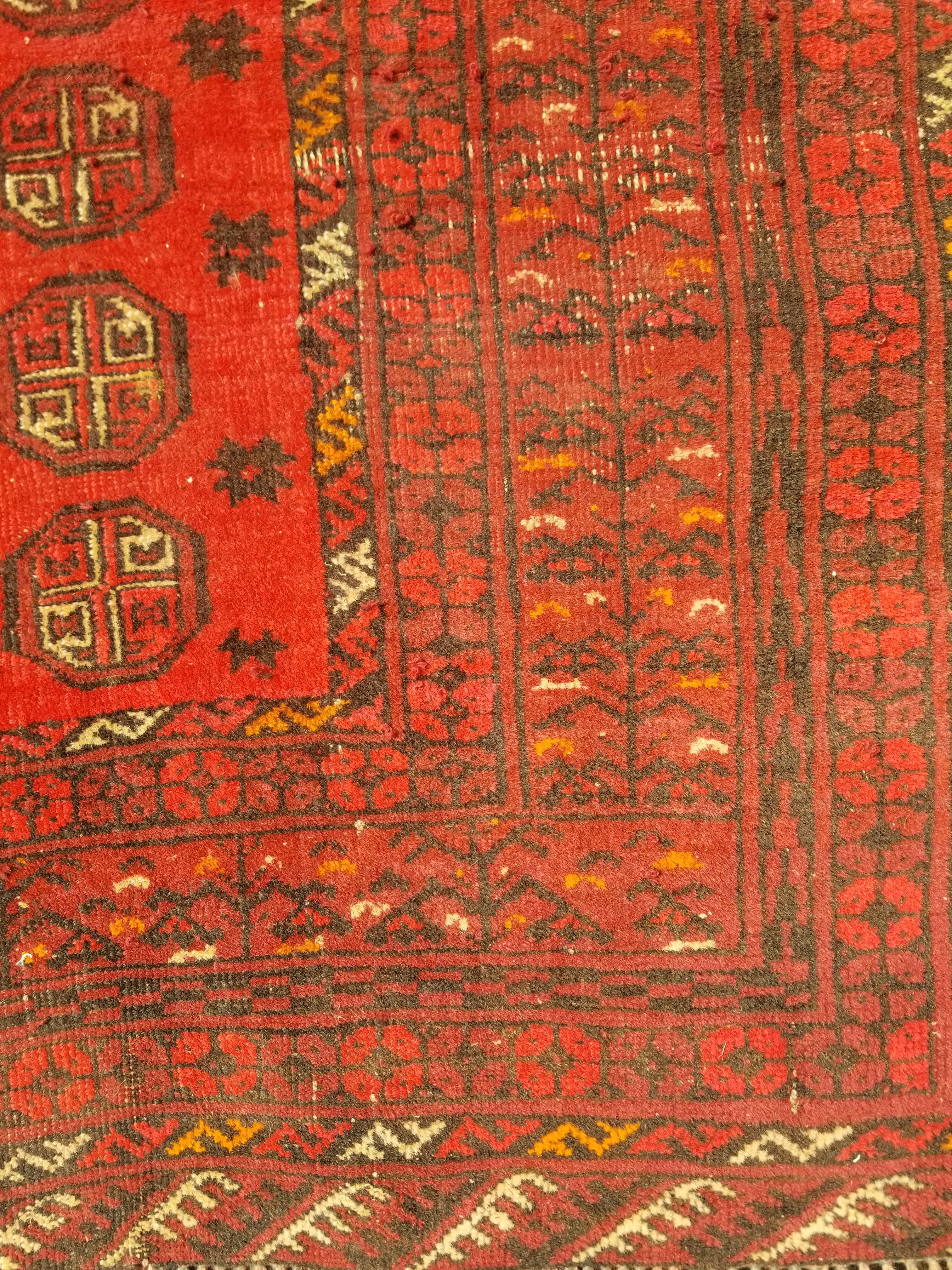 Vintage Traditional Handmade Afghan Turkman Bokhara Design Wool Rug 179x106cm
