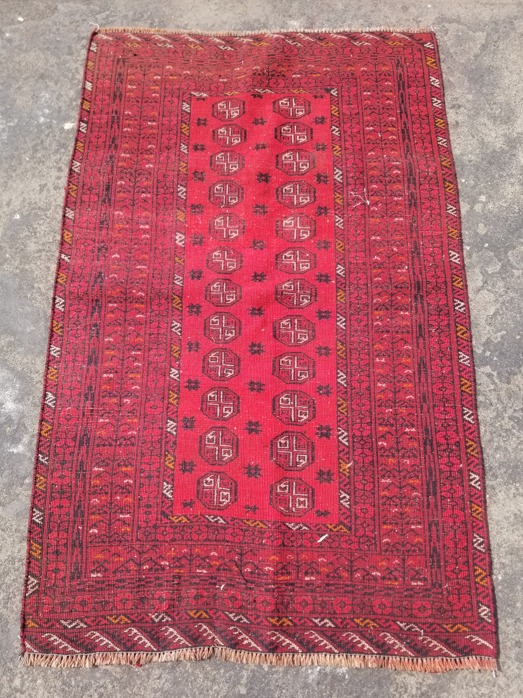 Vintage Traditional Handmade Afghan Turkman Bokhara Design Wool Rug 179x106cm