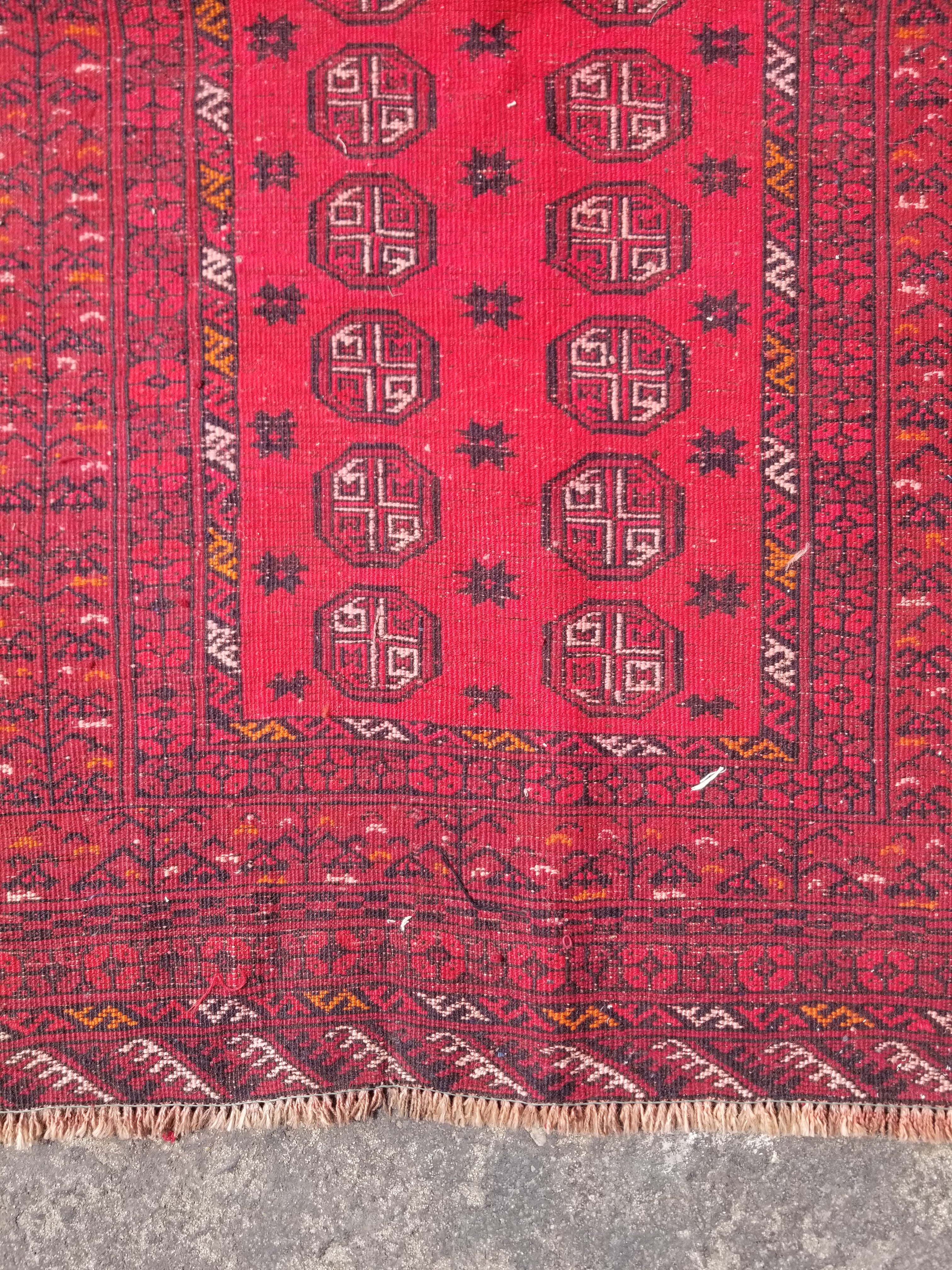 Vintage Traditional Handmade Afghan Turkman Bokhara Design Wool Rug 179x106cm