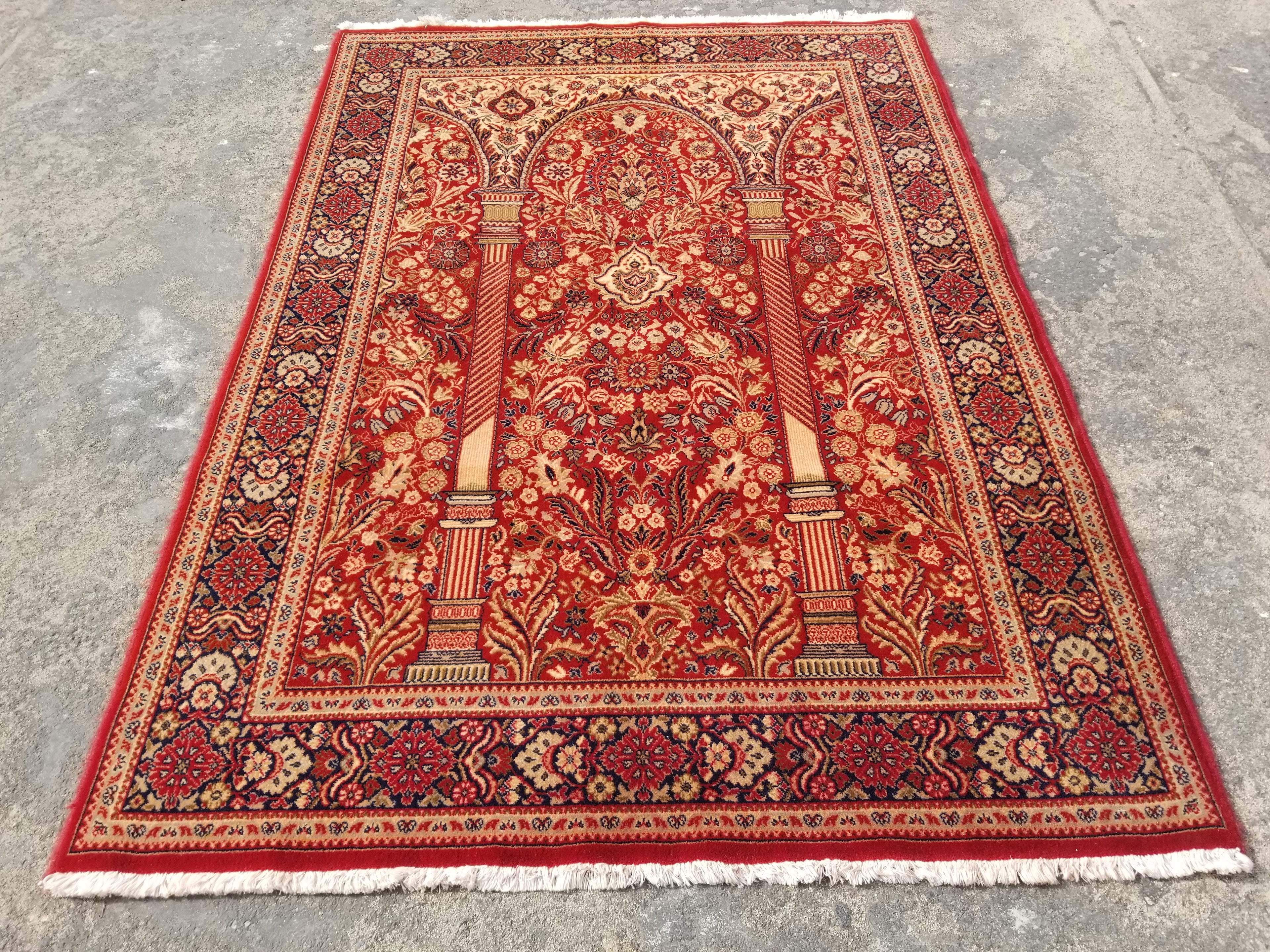 Vintage Traditional Handmade Kashmiri Wool Multicolor Paryer Rug 158x113cm