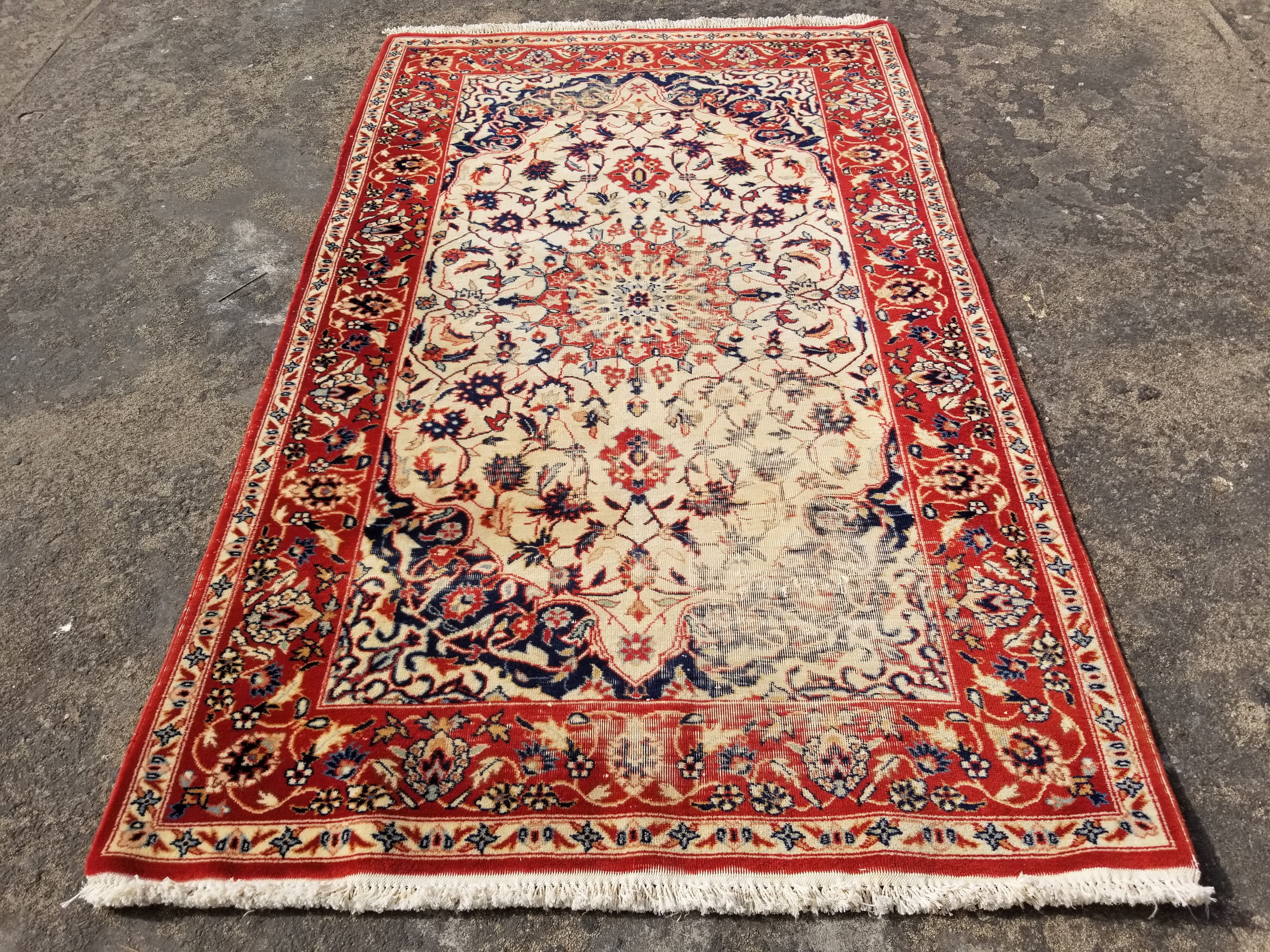 Distressed Vintage Traditional Handmade Oriental Wool Multicolor Rug 152x91cm