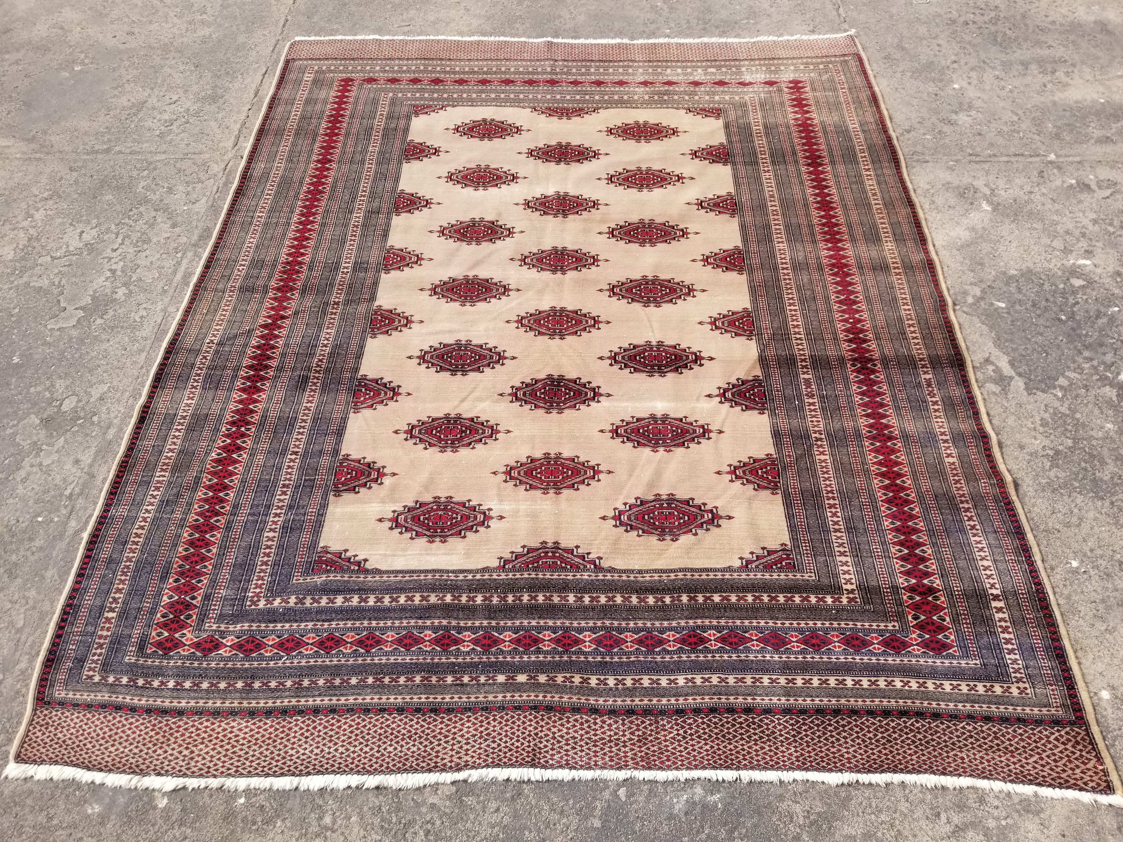 Vintage Traditional Handmade Pakistani Bukhari Wool Multicolor Carpet 268x210cm