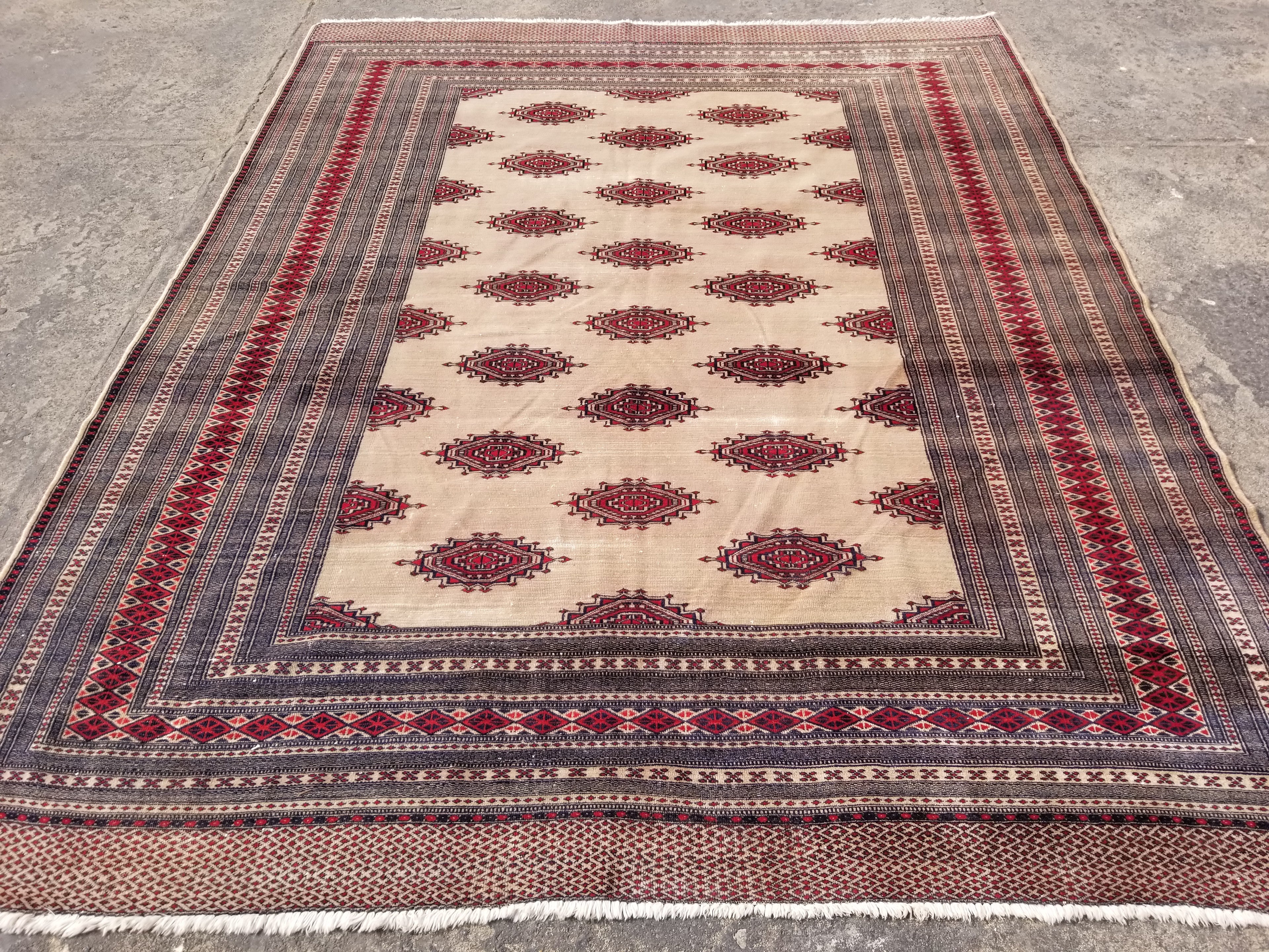 Vintage Traditional Handmade Pakistani Bukhari Wool Multicolor Carpet 268x210cm