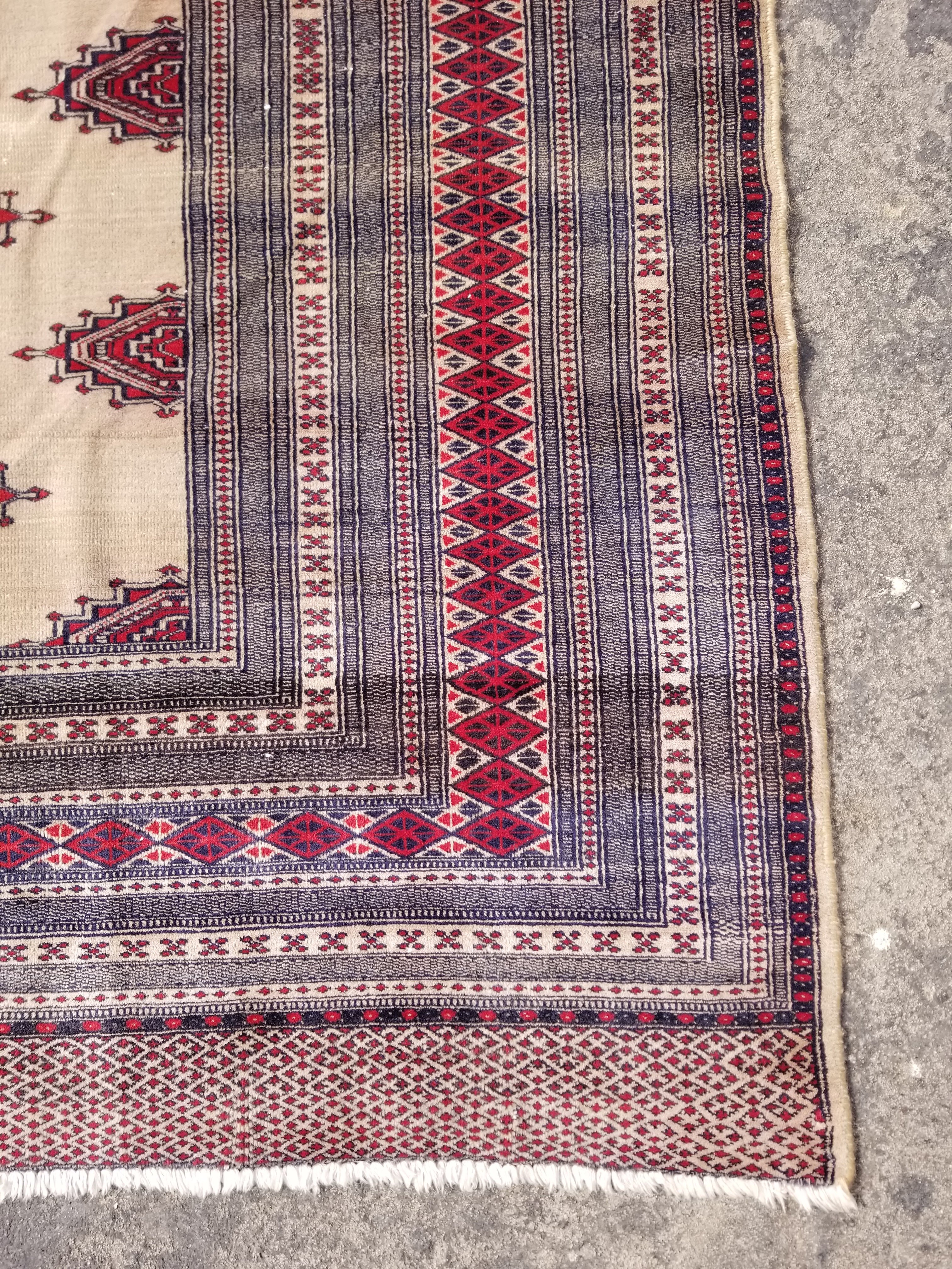 Vintage Traditional Handmade Pakistani Bukhari Wool Multicolor Carpet 268x210cm