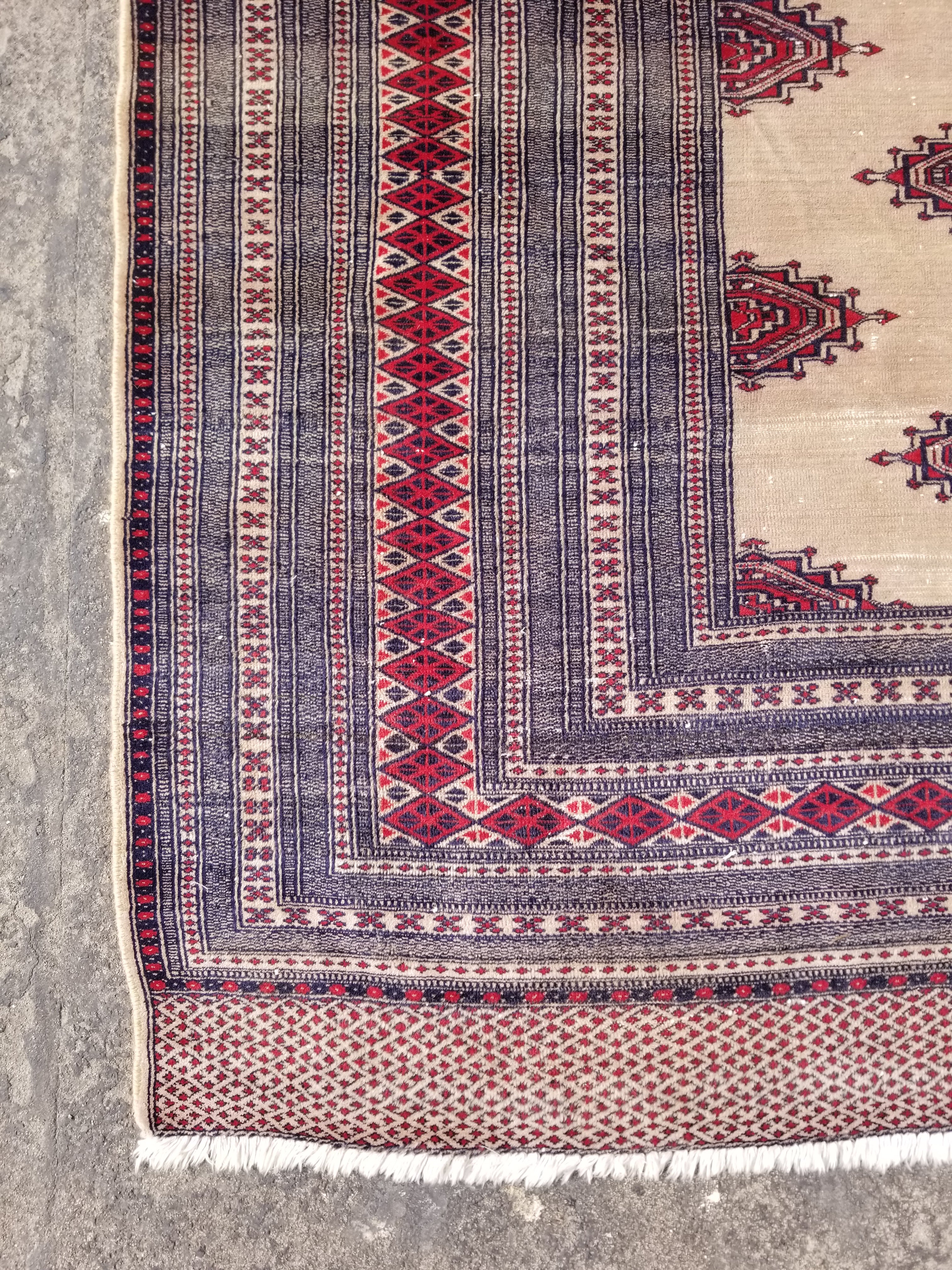 Vintage Traditional Handmade Pakistani Bukhari Wool Multicolor Carpet 268x210cm