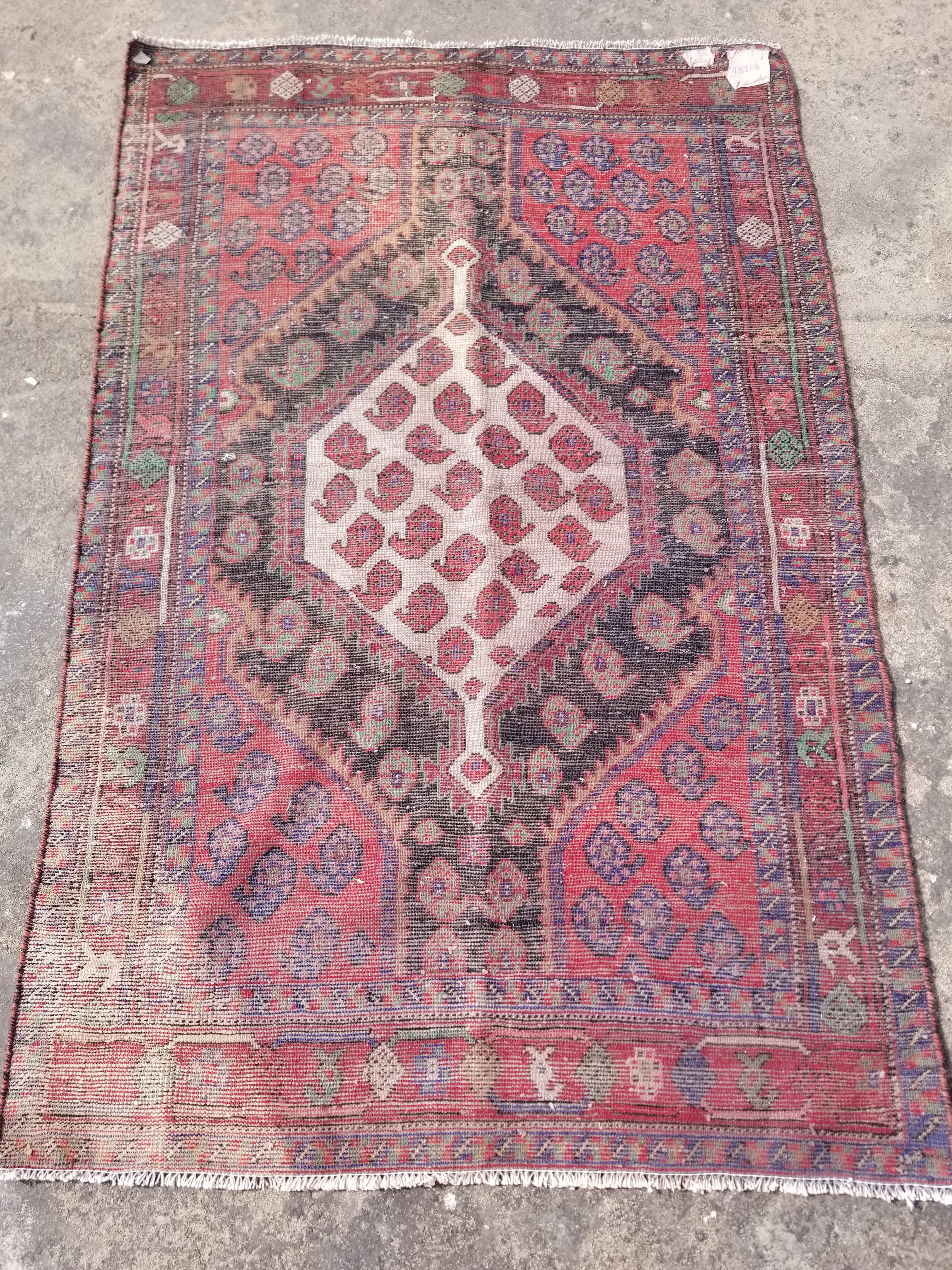 Distressed Vintage Traditional Handmade Qashqai Style Wool Rug 192x122cm