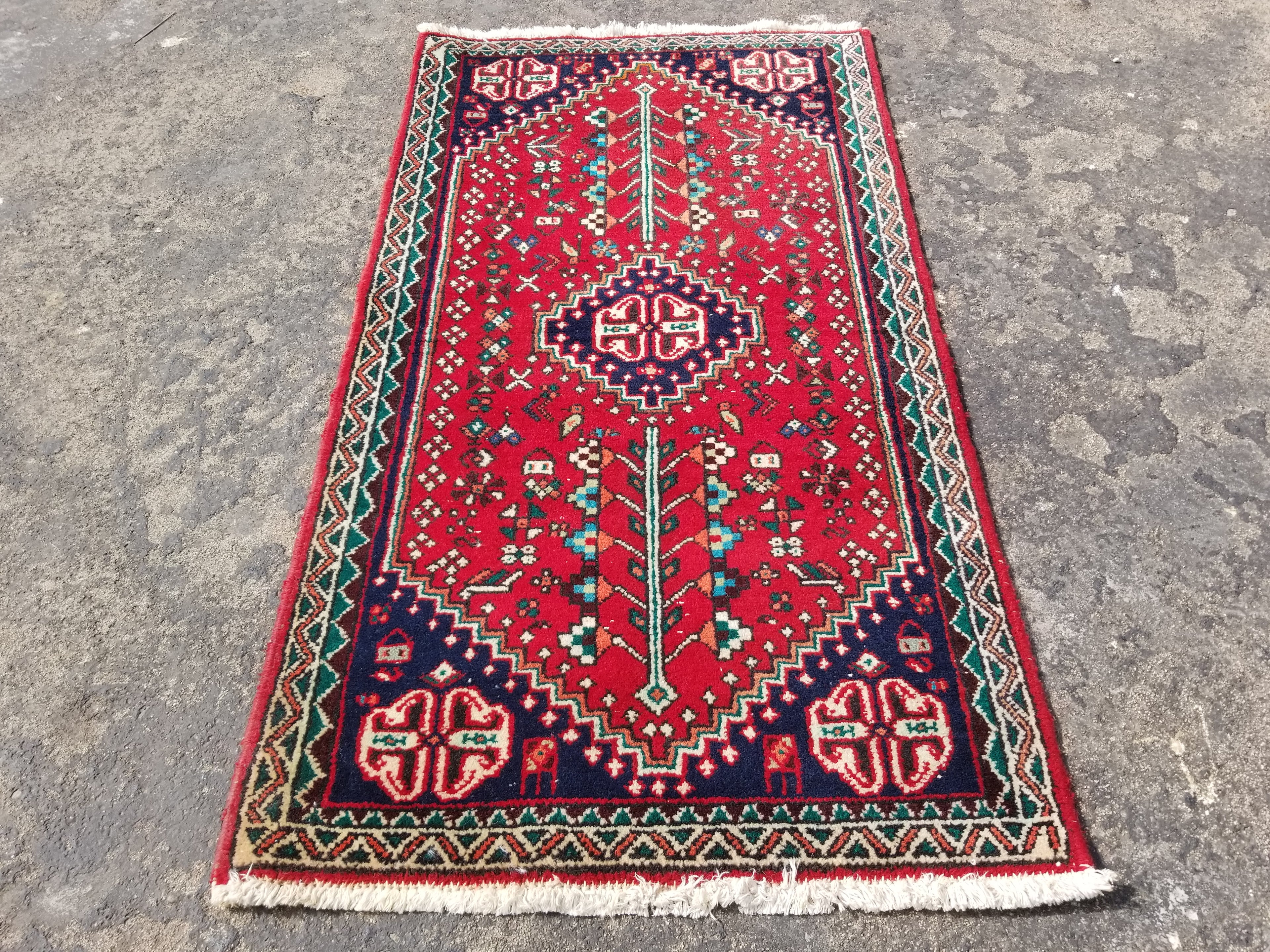 Vintage Traditional Handmade Abadeh Pattern Wool Multicolor Rug 99x54cm
