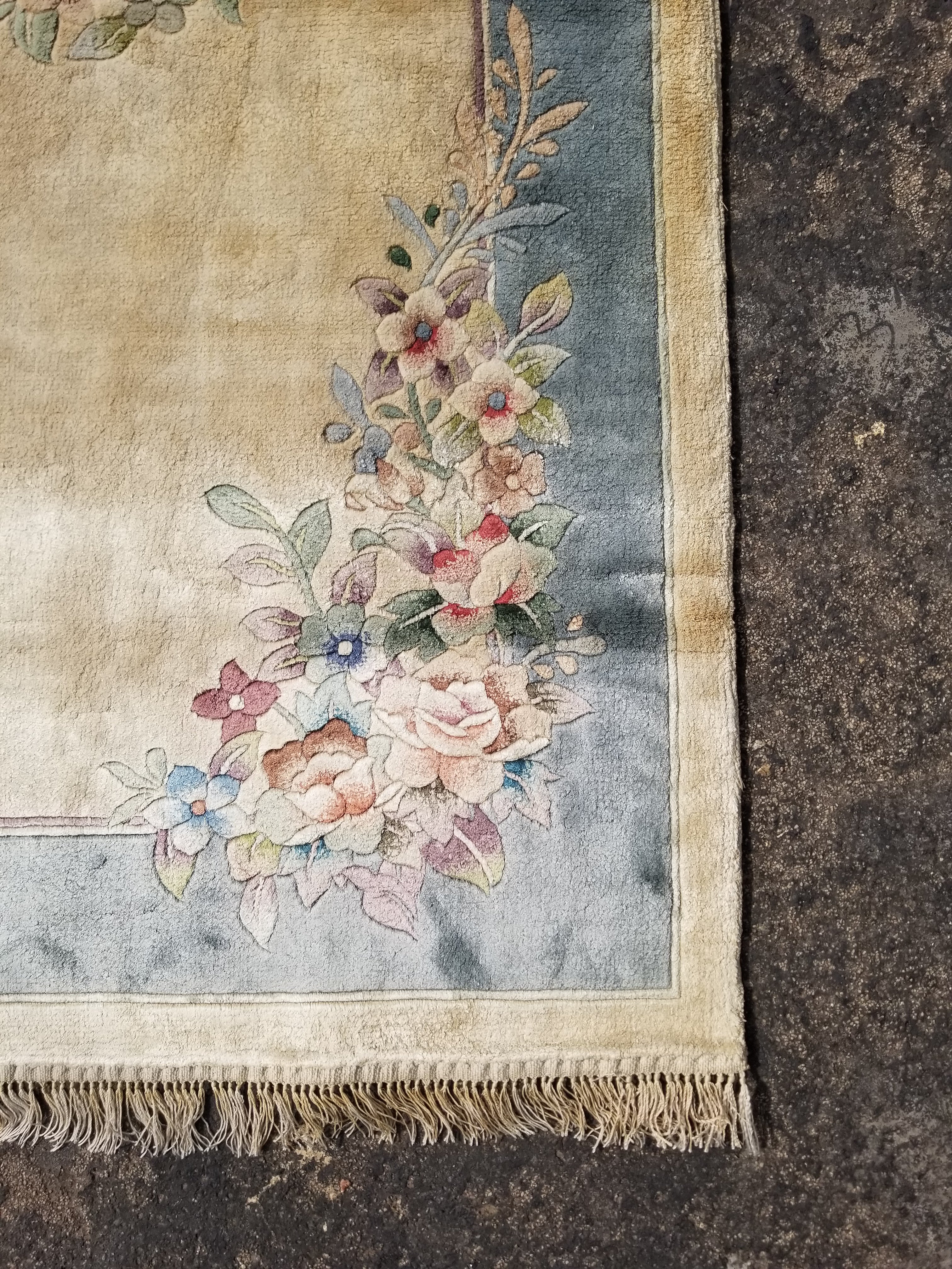 Vintage Chinese Hand Knotted Floral Silk Runner Rug 137x67cm