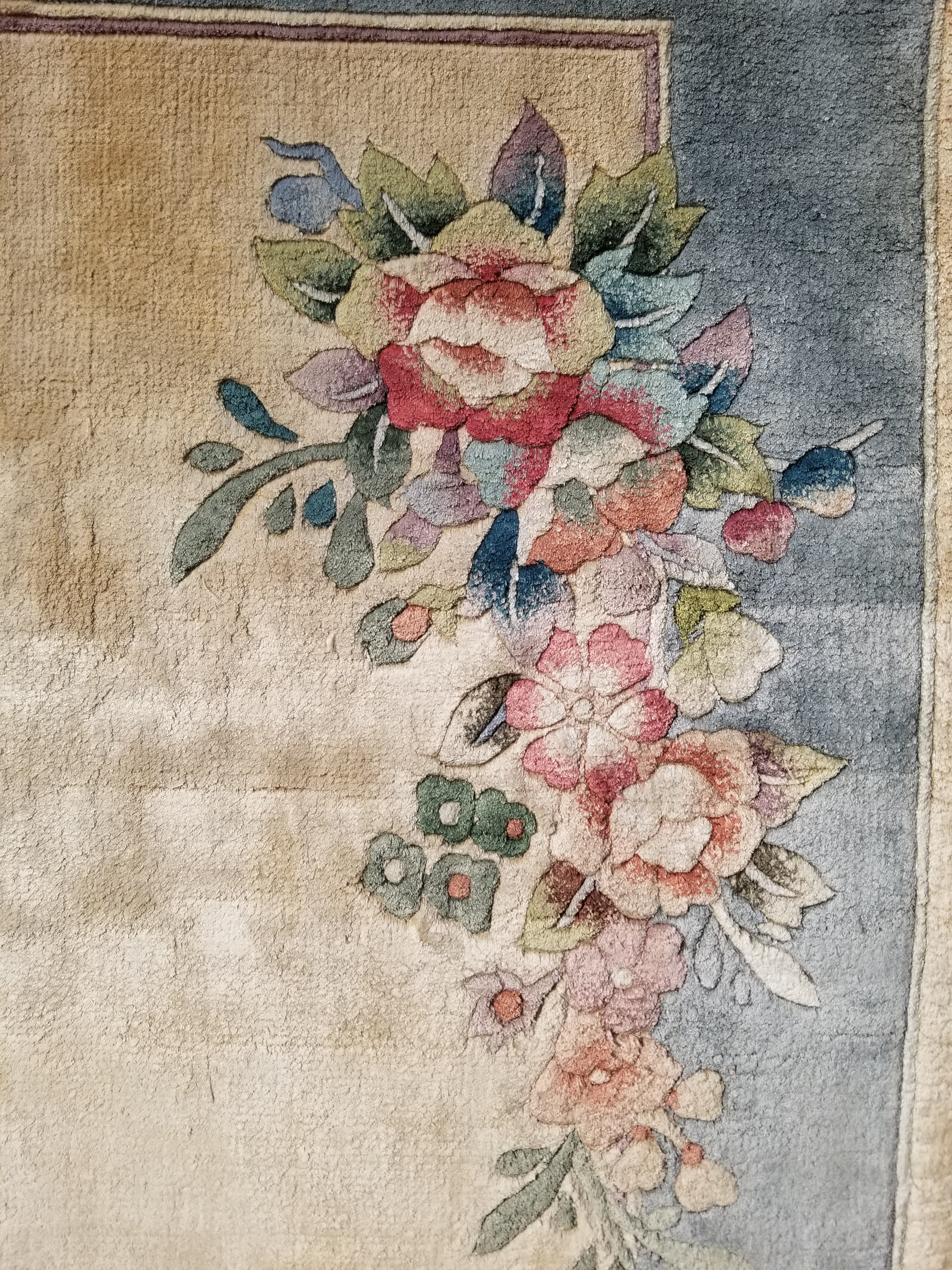 Vintage Chinese Hand Knotted Floral Silk Runner Rug 137x67cm