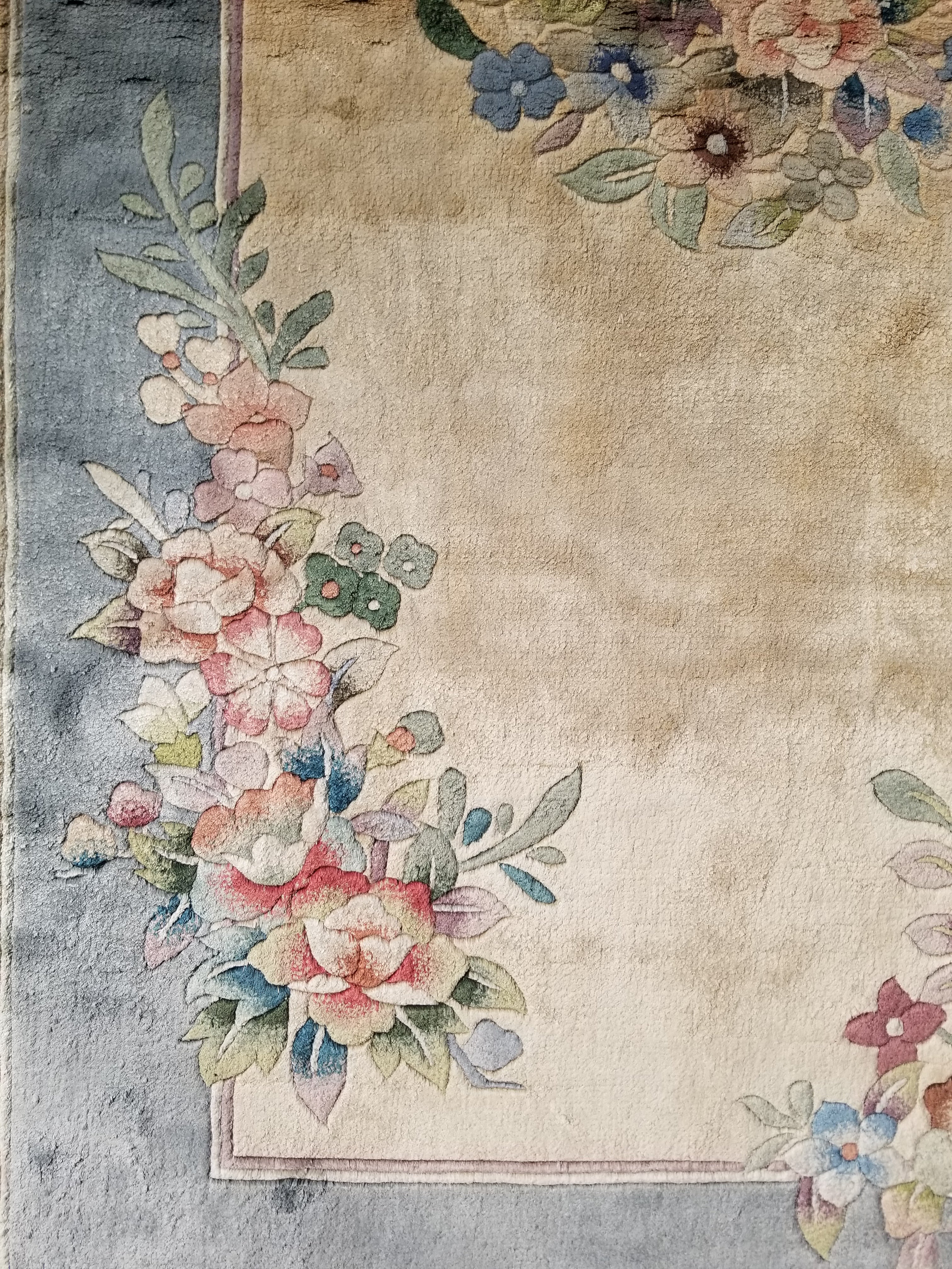 Vintage Chinese Hand Knotted Floral Silk Runner Rug 137x67cm