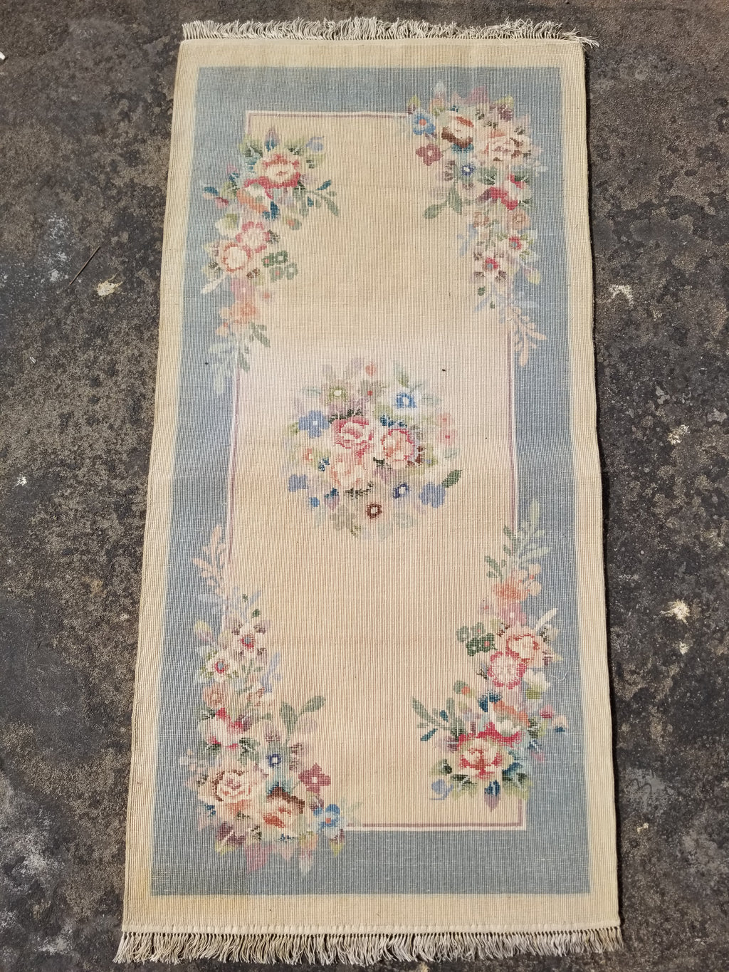 Vintage Chinese Hand Knotted Floral Silk Runner Rug 137x67cm