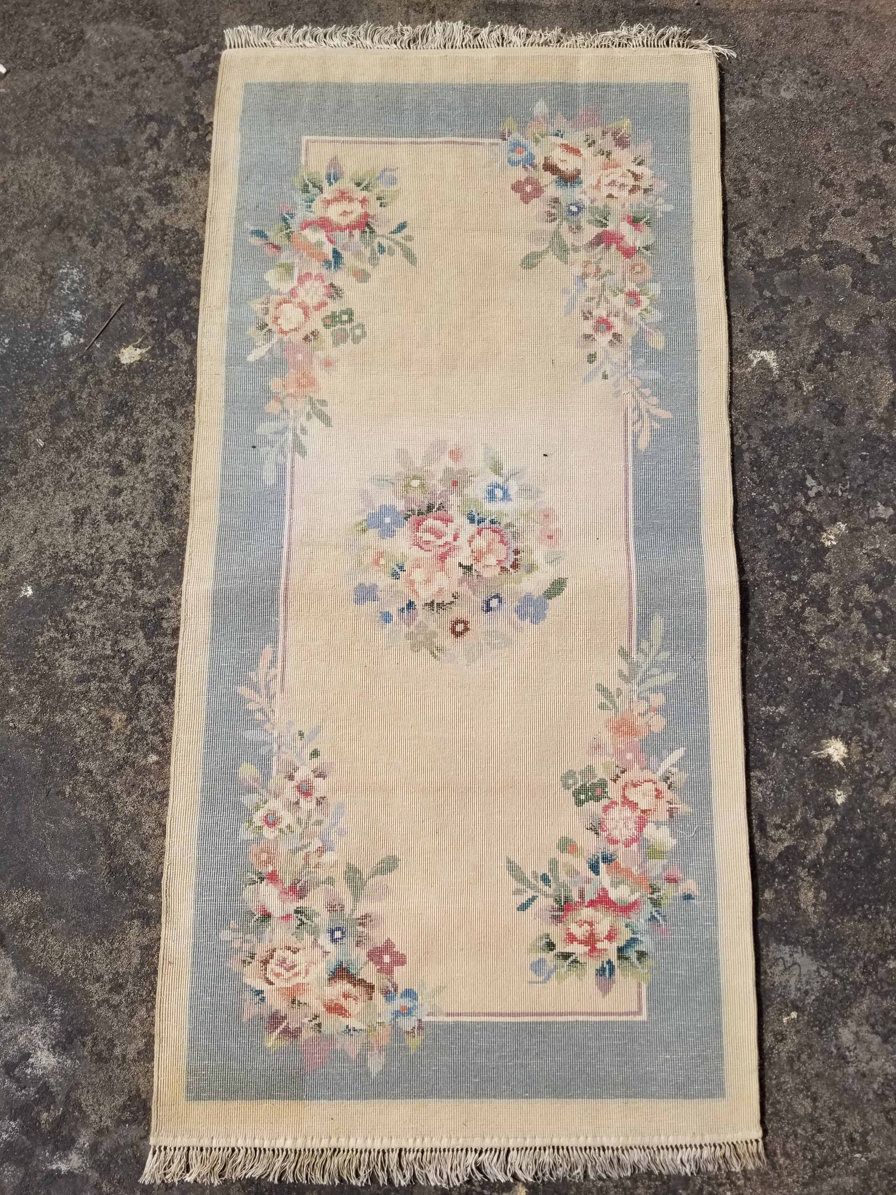 Vintage Chinese Hand Knotted Floral Silk Runner Rug 137x67cm