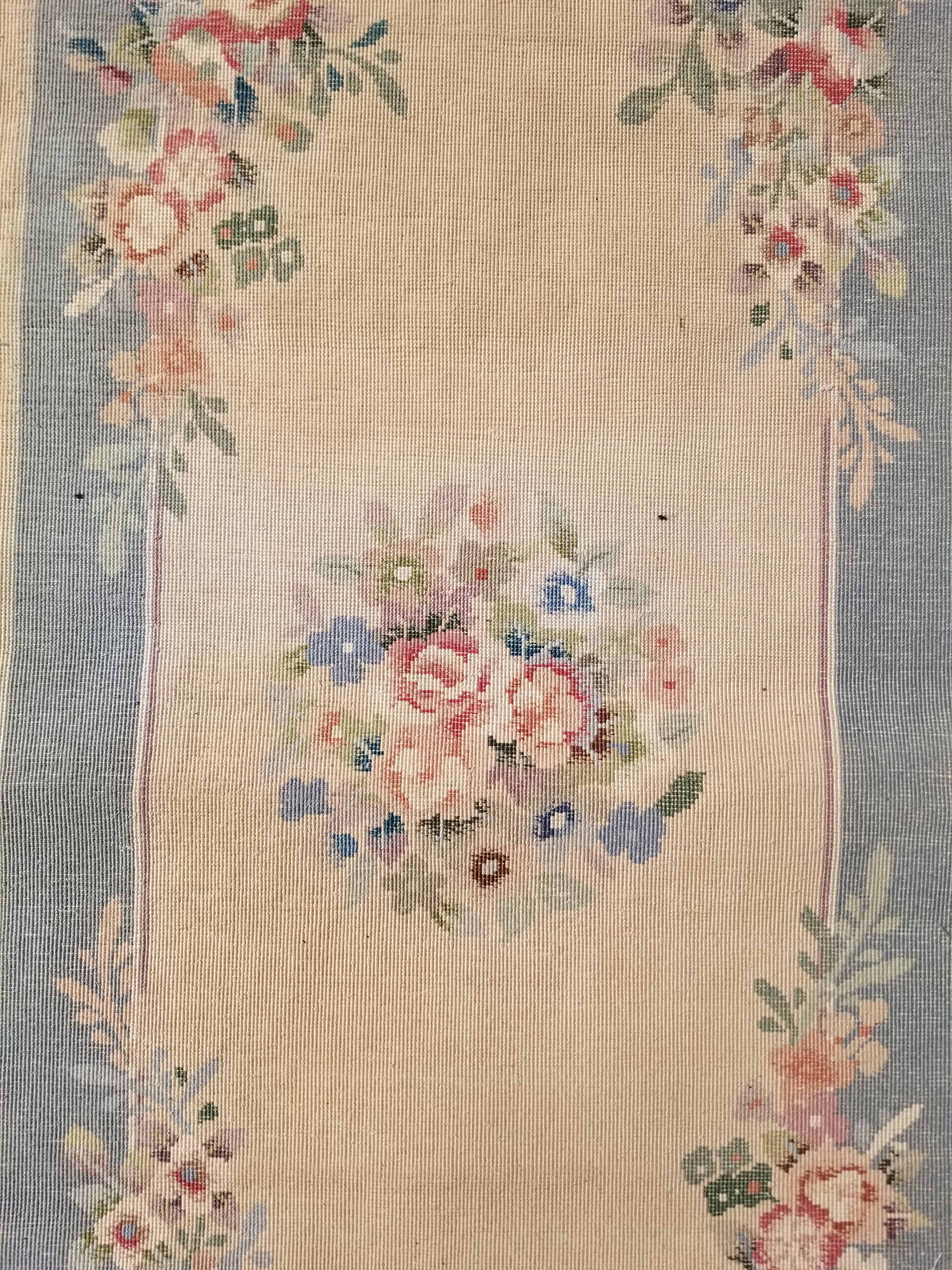 Vintage Chinese Hand Knotted Floral Silk Runner Rug 137x67cm