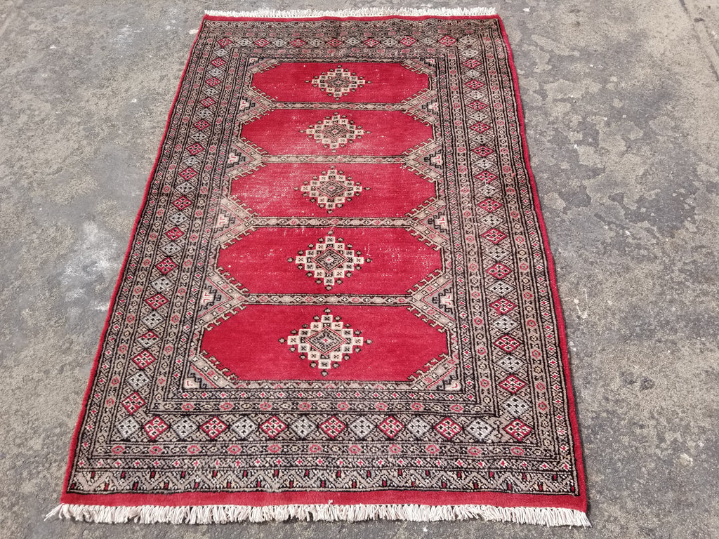 Distressed Vintage Traditional Handmade Pakistan Bokhara Style Wool Rug 138x91cm