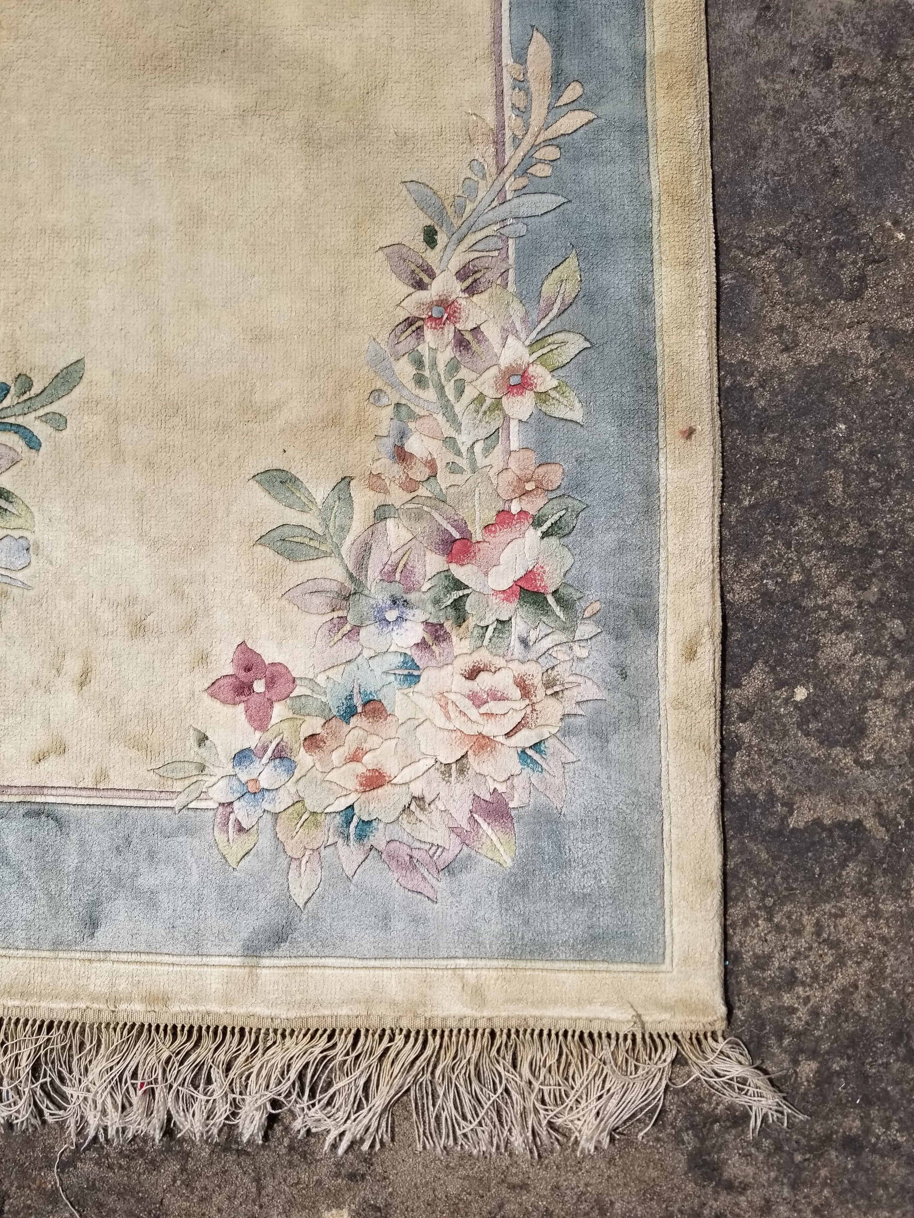 Vintage Chinese Hand Knotted Floral Silk Runner Rug 335x67cm