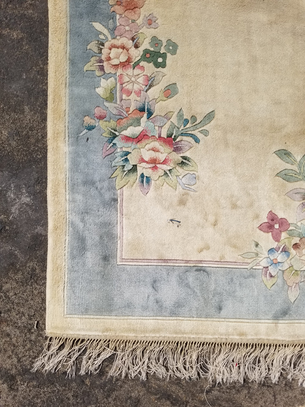 Vintage Chinese Hand Knotted Floral Silk Runner Rug 335x67cm