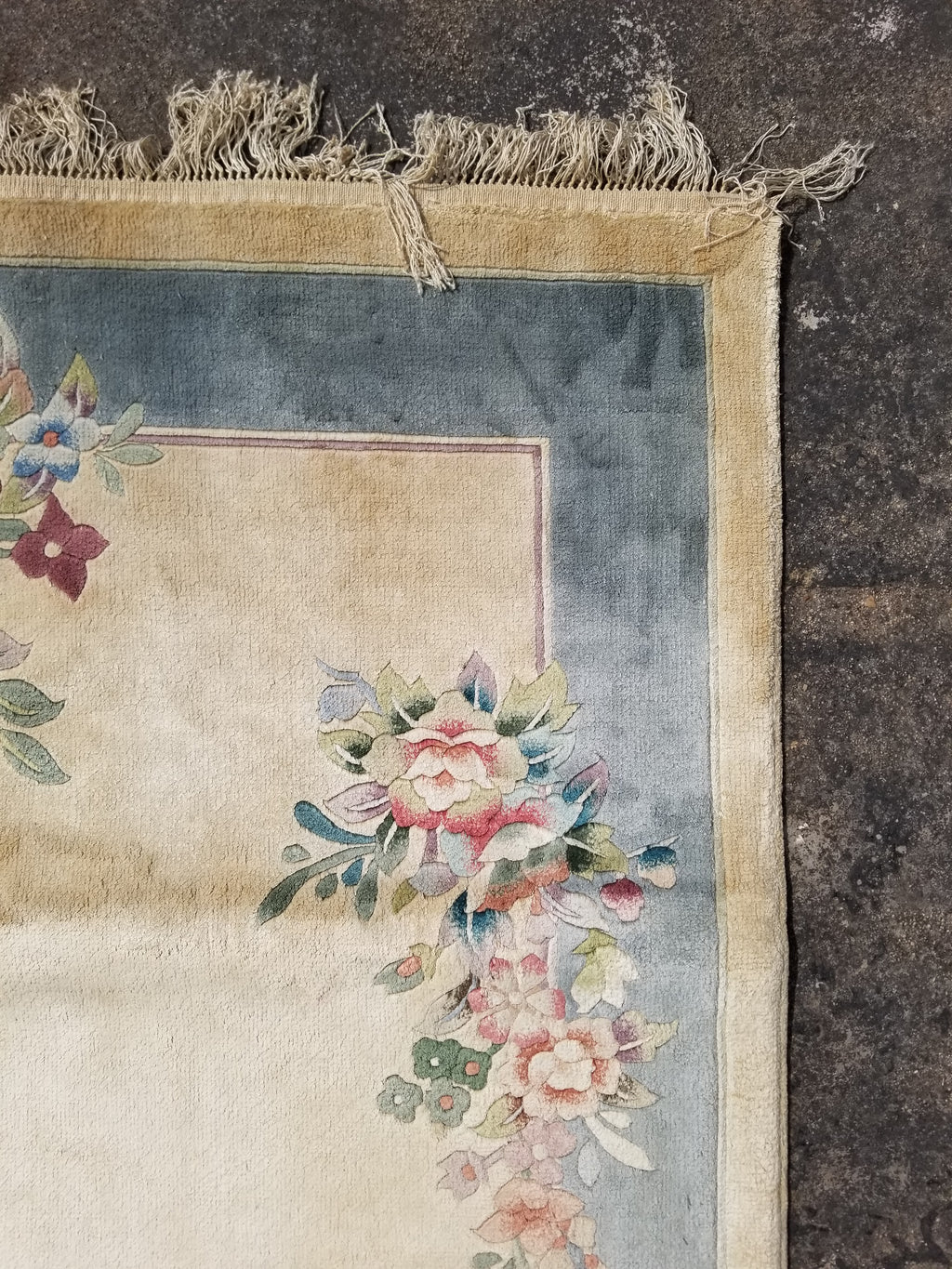 Vintage Chinese Hand Knotted Floral Silk Runner Rug 335x67cm