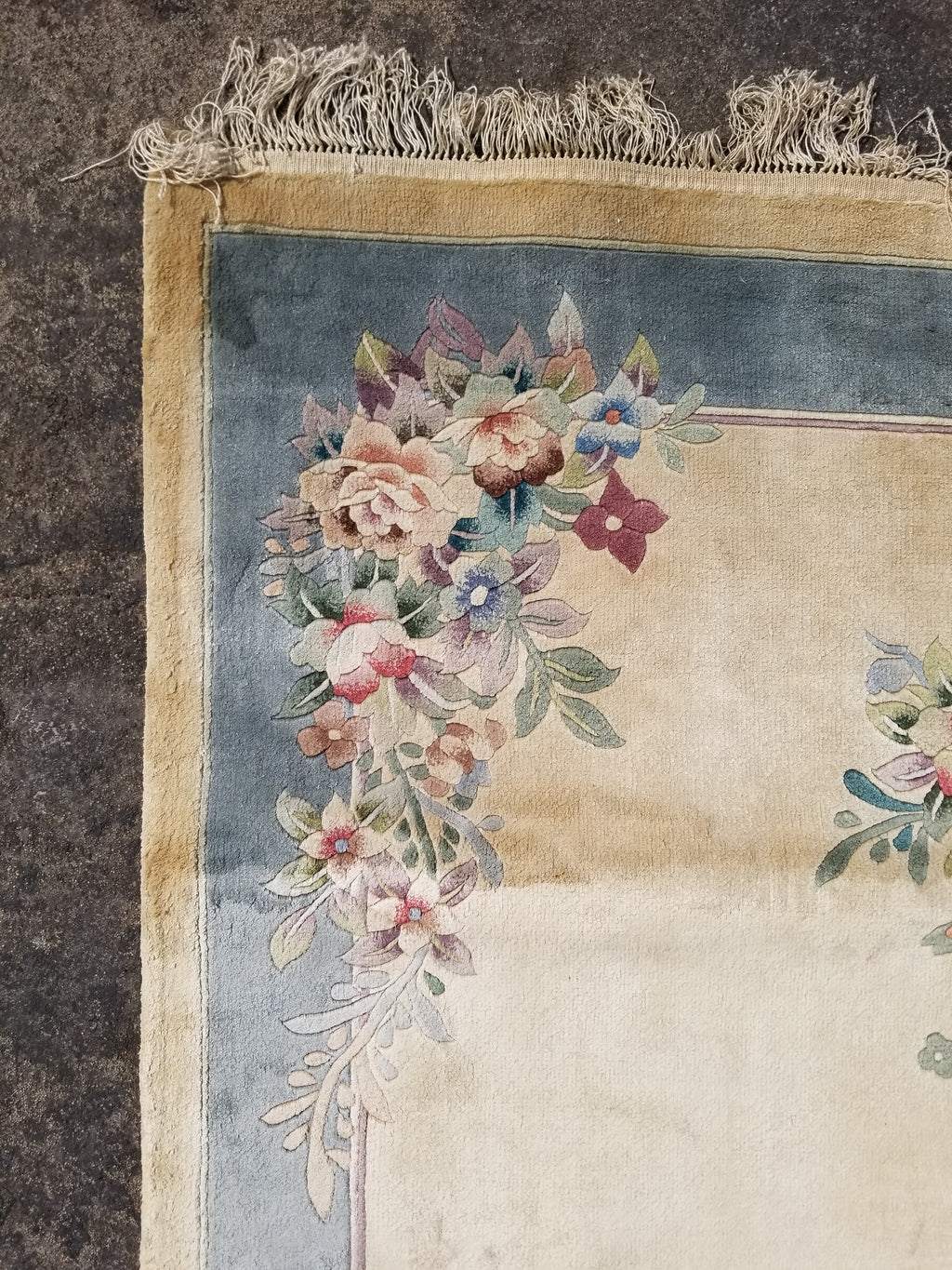 Vintage Chinese Hand Knotted Floral Silk Runner Rug 335x67cm