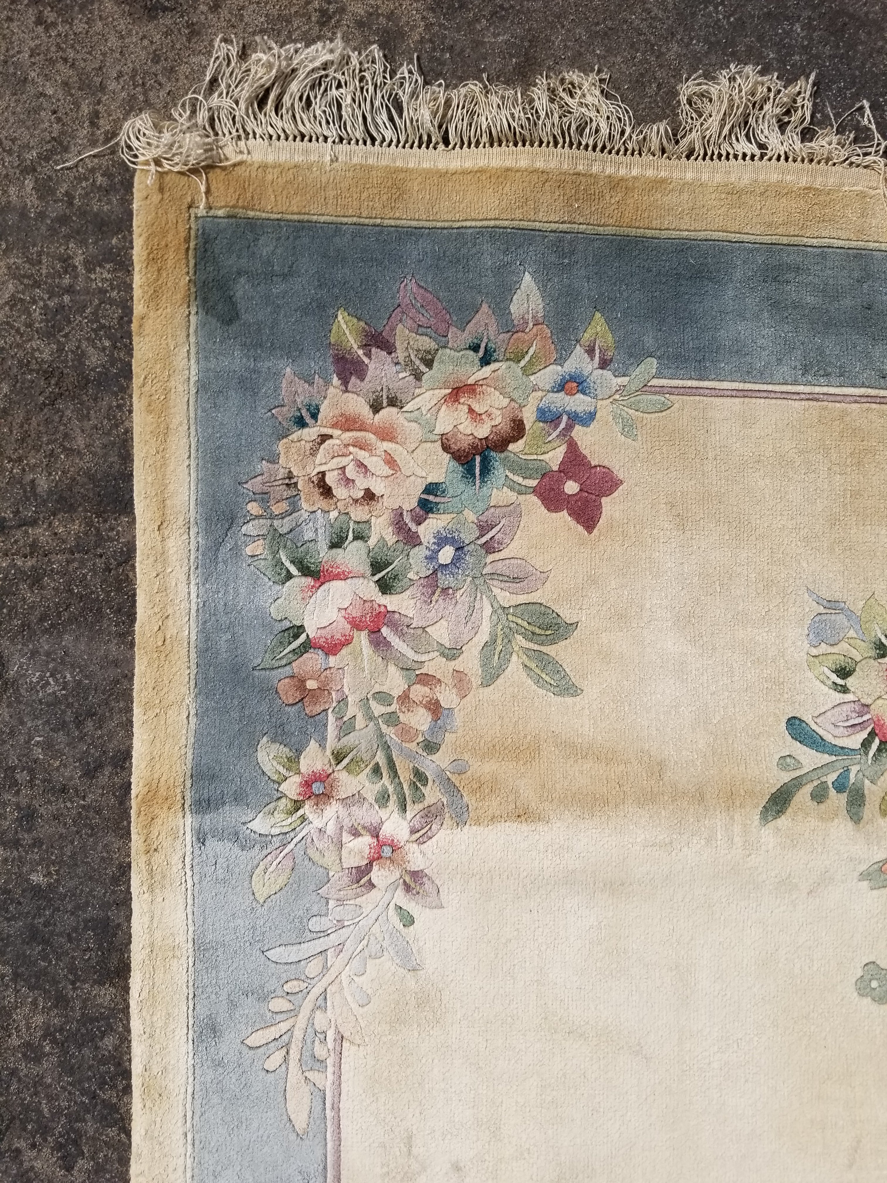Vintage Chinese Hand Knotted Floral Silk Runner Rug 335x67cm