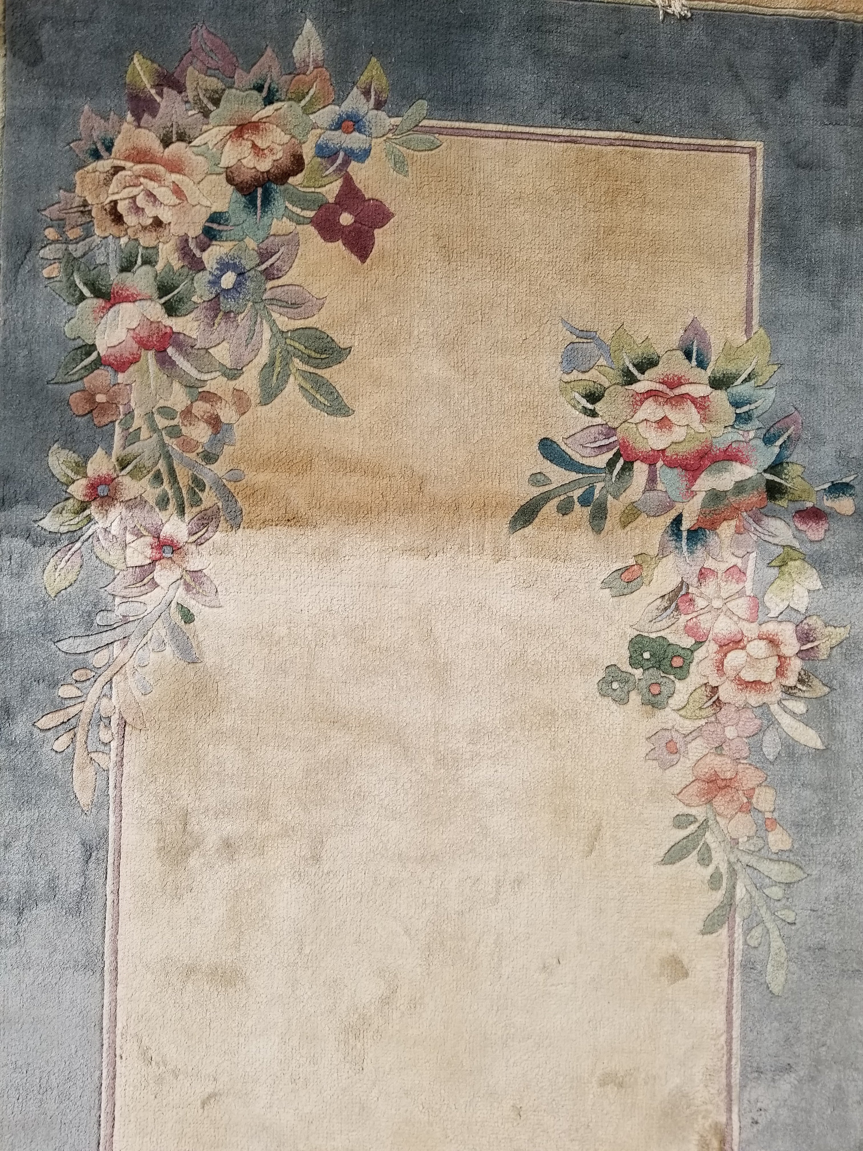Vintage Chinese Hand Knotted Floral Silk Runner Rug 335x67cm