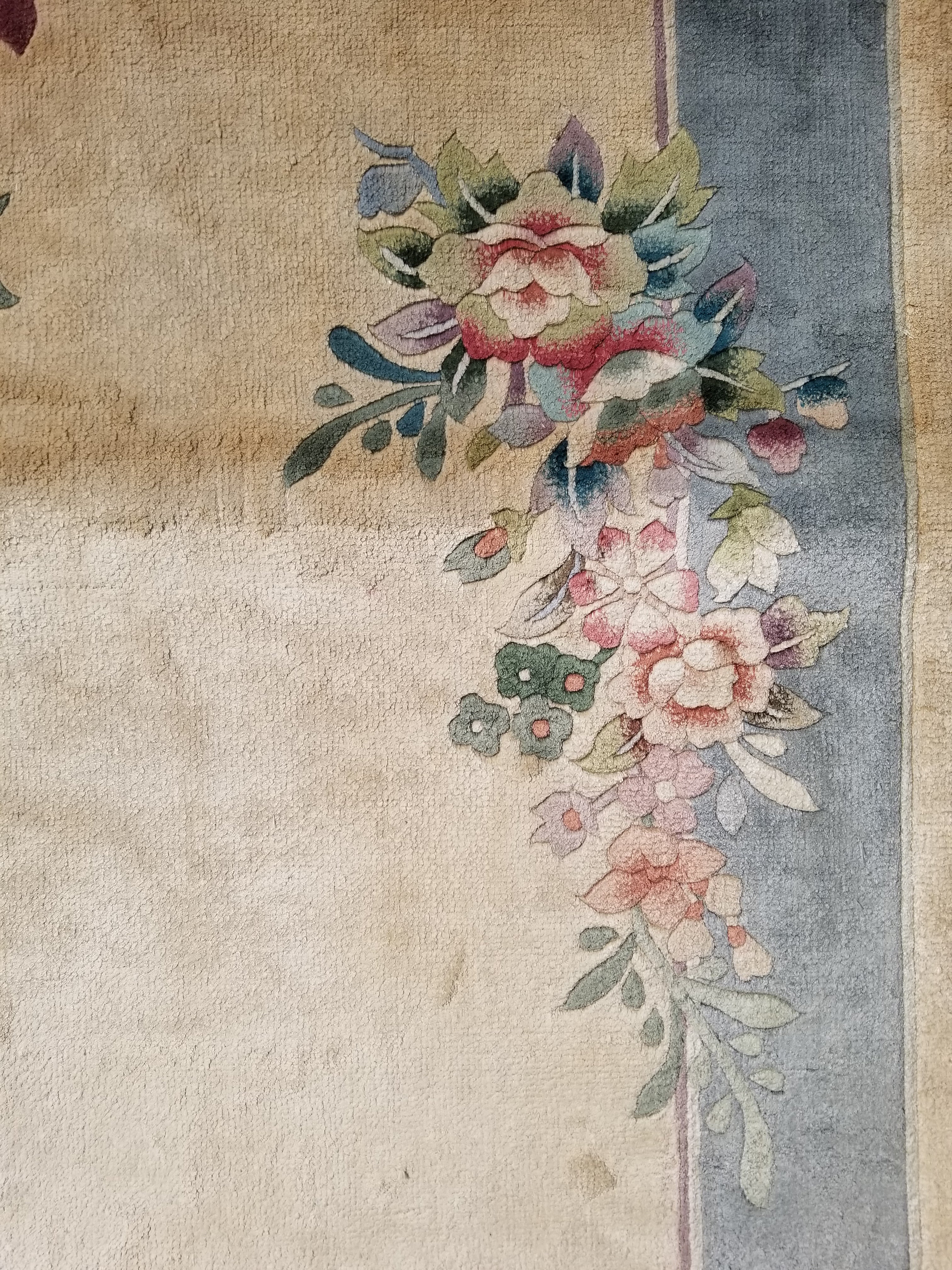 Vintage Chinese Hand Knotted Floral Silk Runner Rug 335x67cm