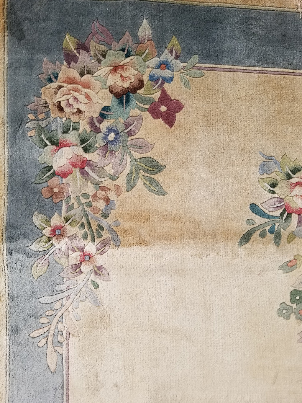 Vintage Chinese Hand Knotted Floral Silk Runner Rug 335x67cm