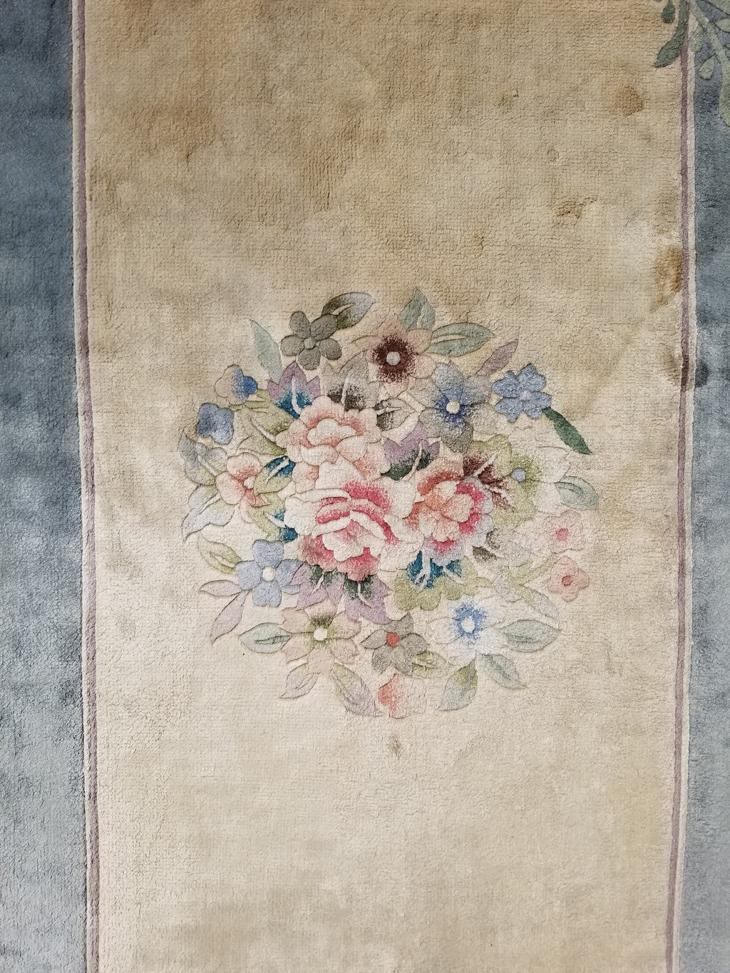 Vintage Chinese Hand Knotted Floral Silk Runner Rug 335x67cm