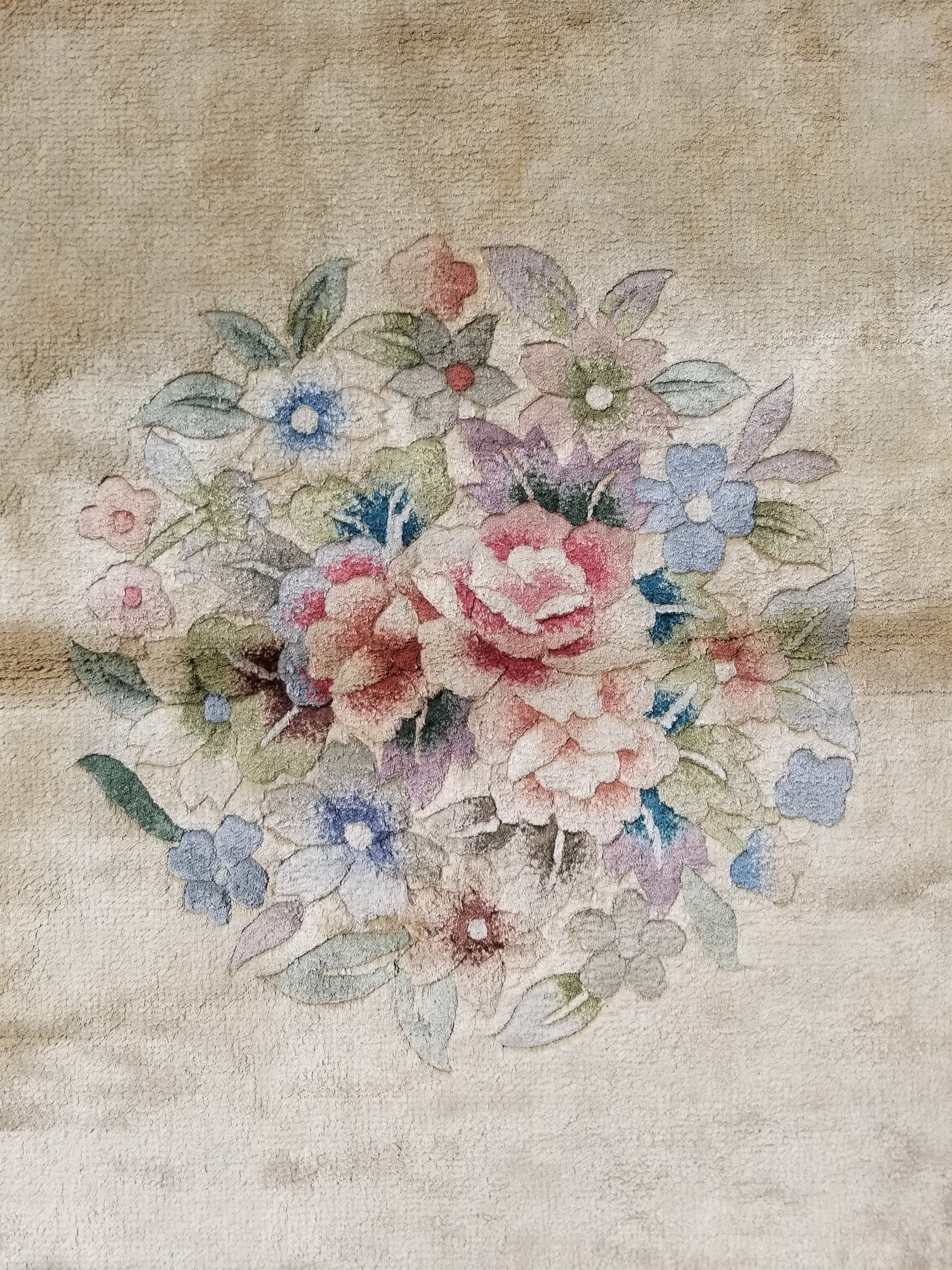Vintage Chinese Hand Knotted Floral Silk Runner Rug 335x67cm