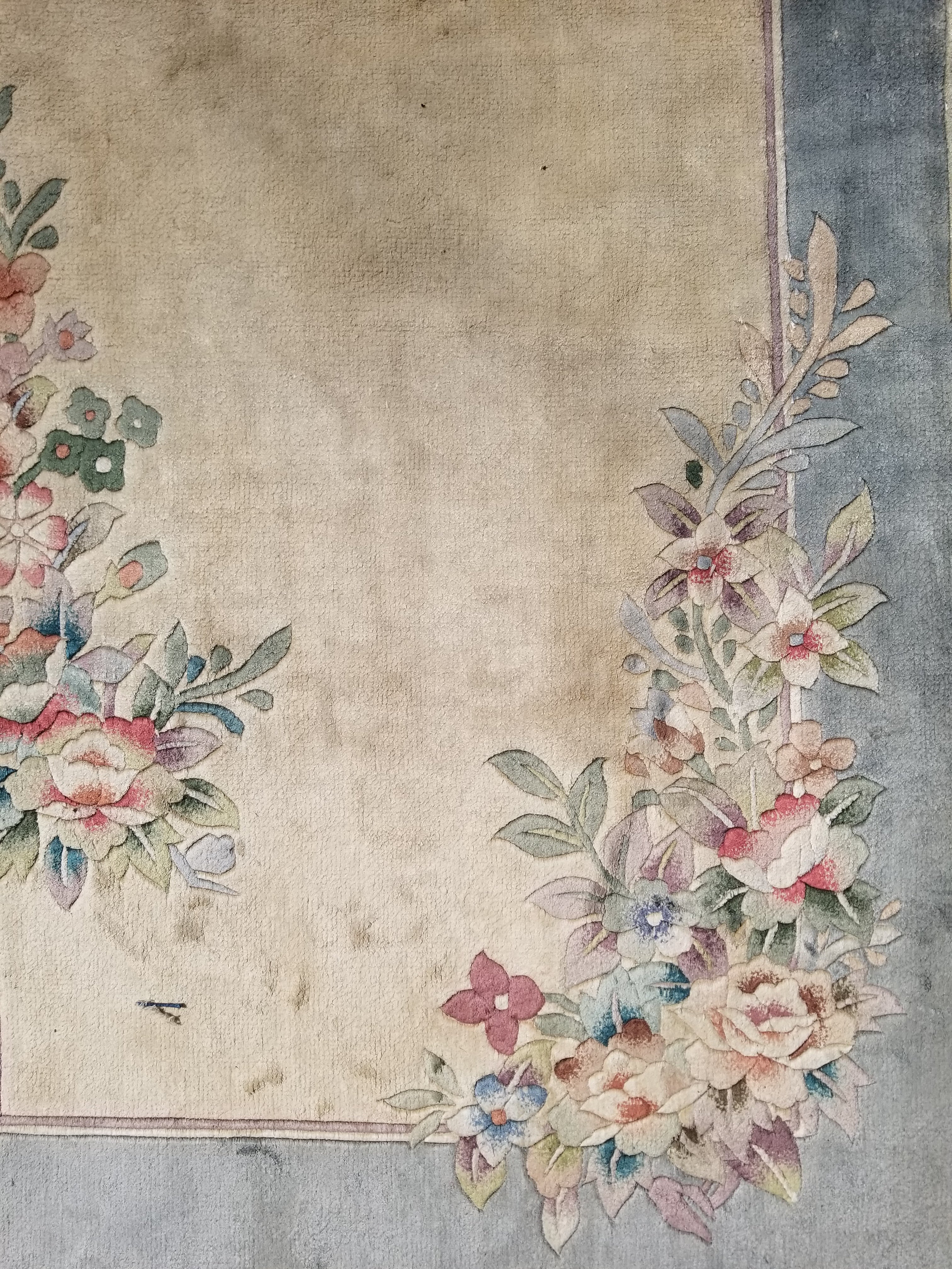 Vintage Chinese Hand Knotted Floral Silk Runner Rug 335x67cm