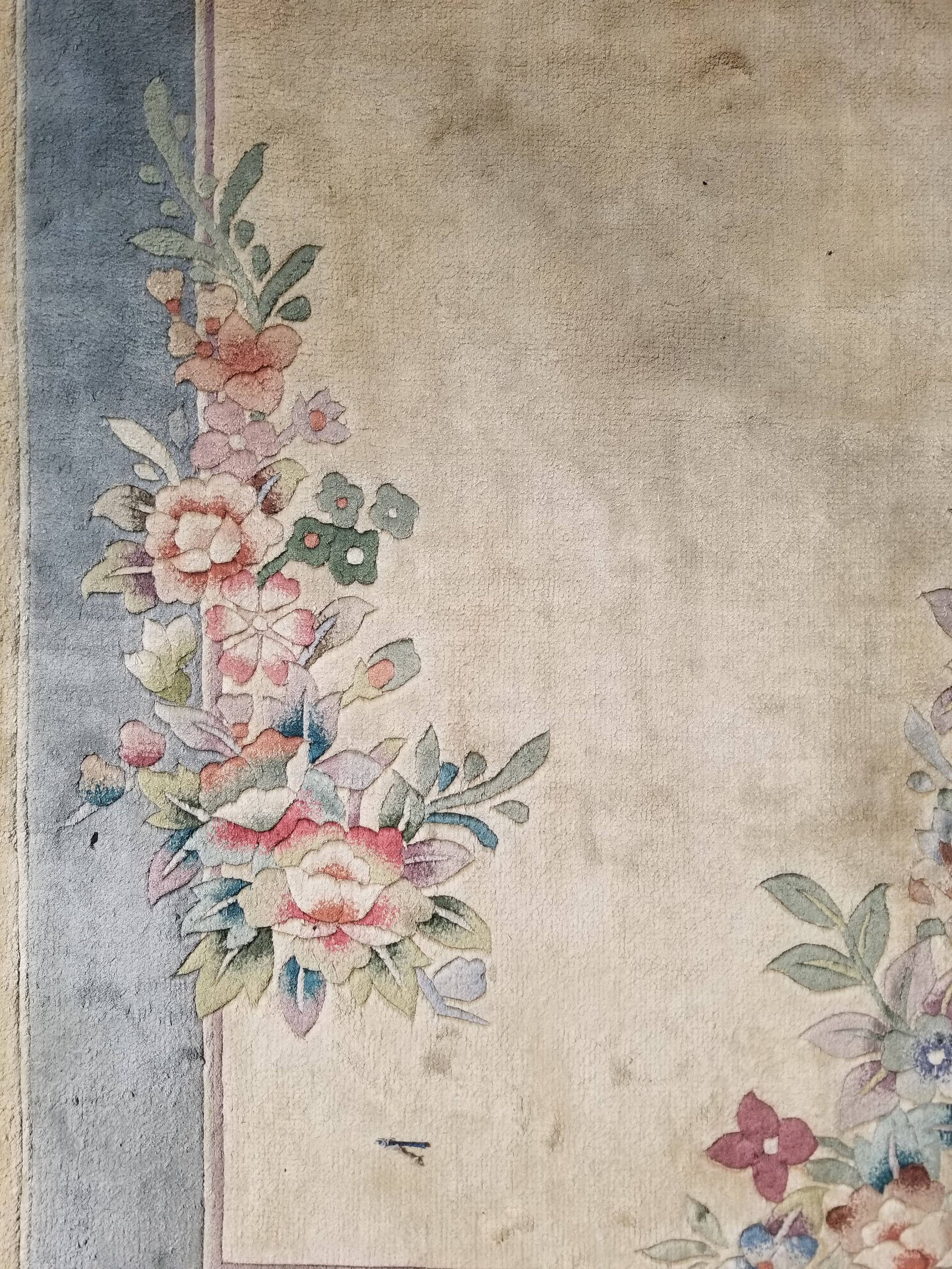 Vintage Chinese Hand Knotted Floral Silk Runner Rug 335x67cm