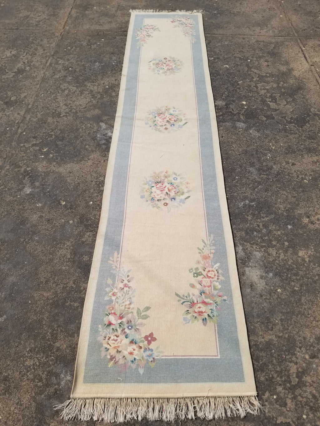 Vintage Chinese Hand Knotted Floral Silk Runner Rug 335x67cm