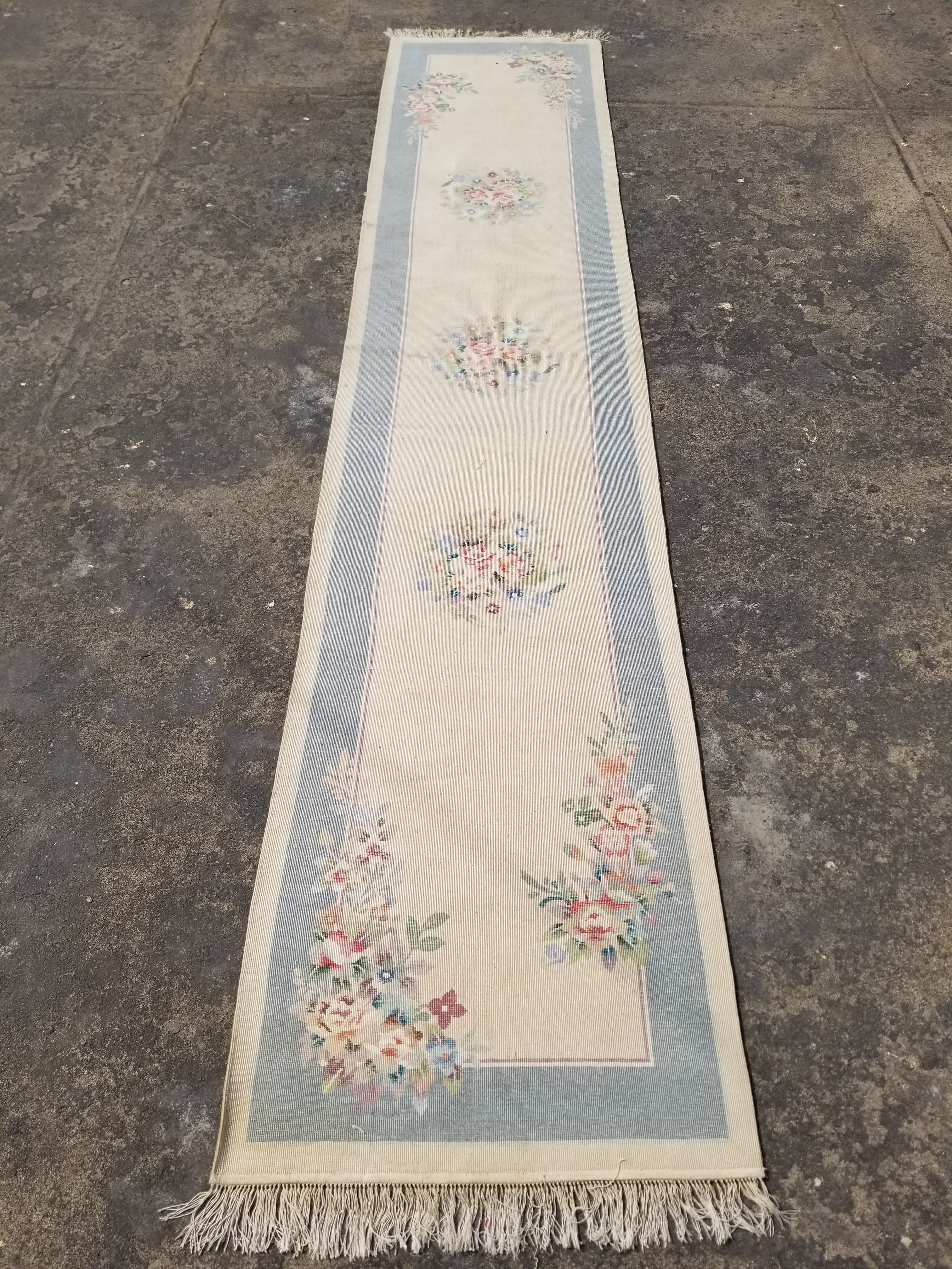Vintage Chinese Hand Knotted Floral Silk Runner Rug 335x67cm